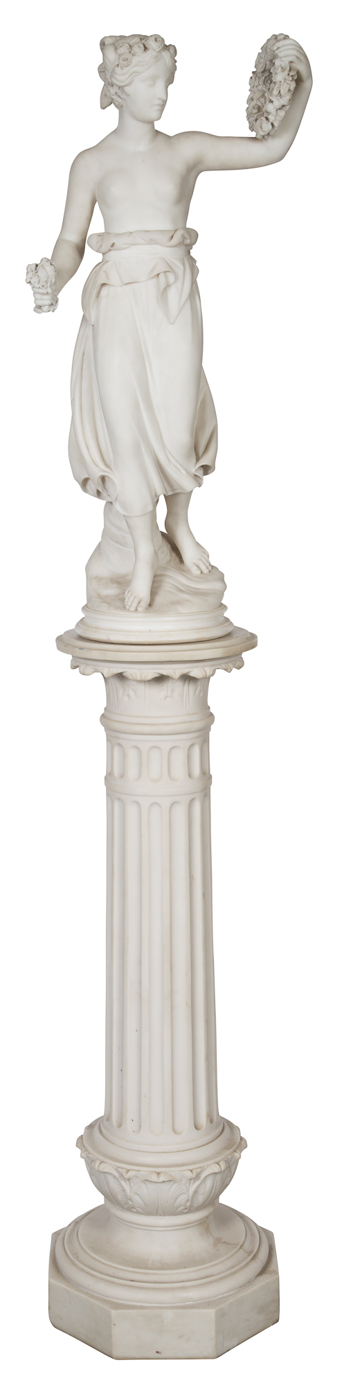 Lot image - Carved Marble Figure of Flora on a Marble Pedestal