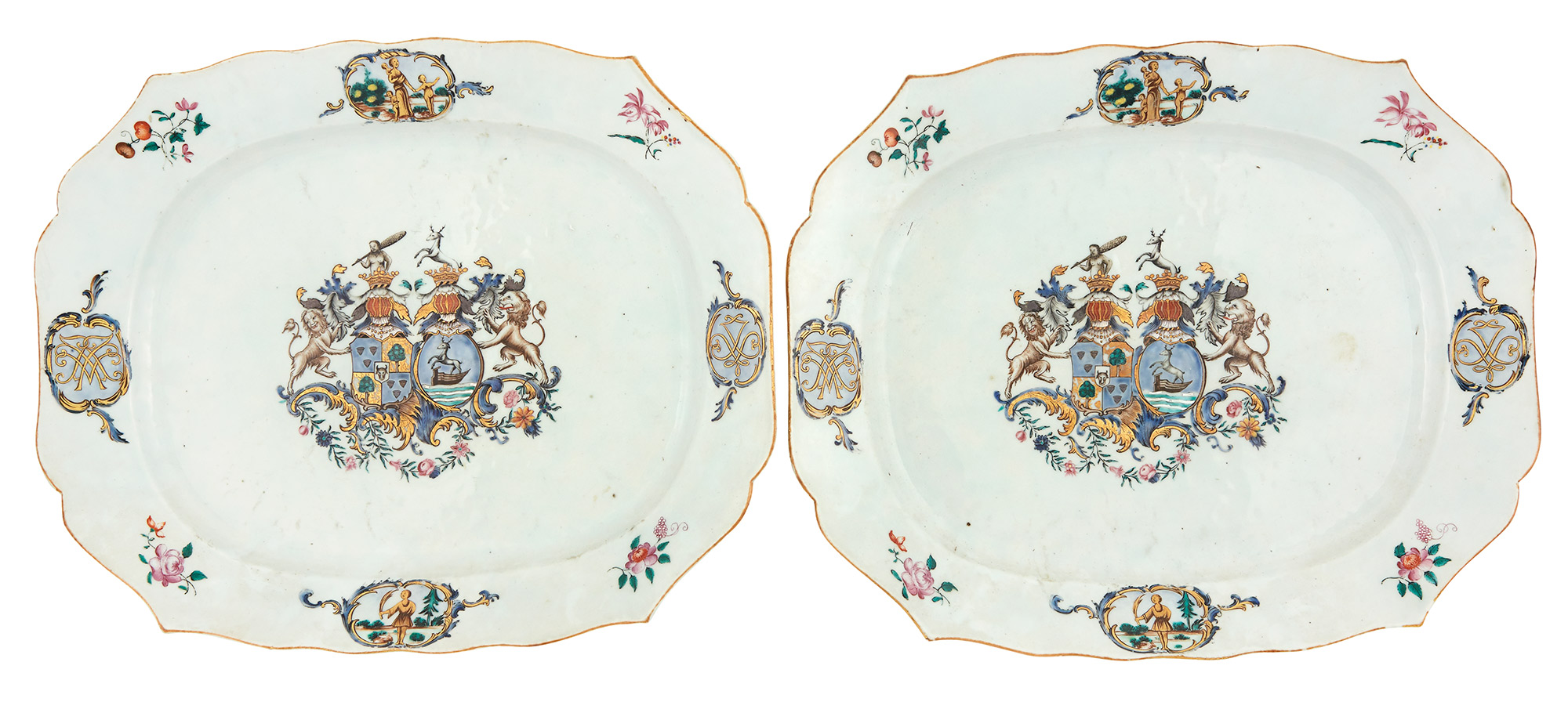 Lot image - Pair of Chinese Export Armorial Porcelain Platters