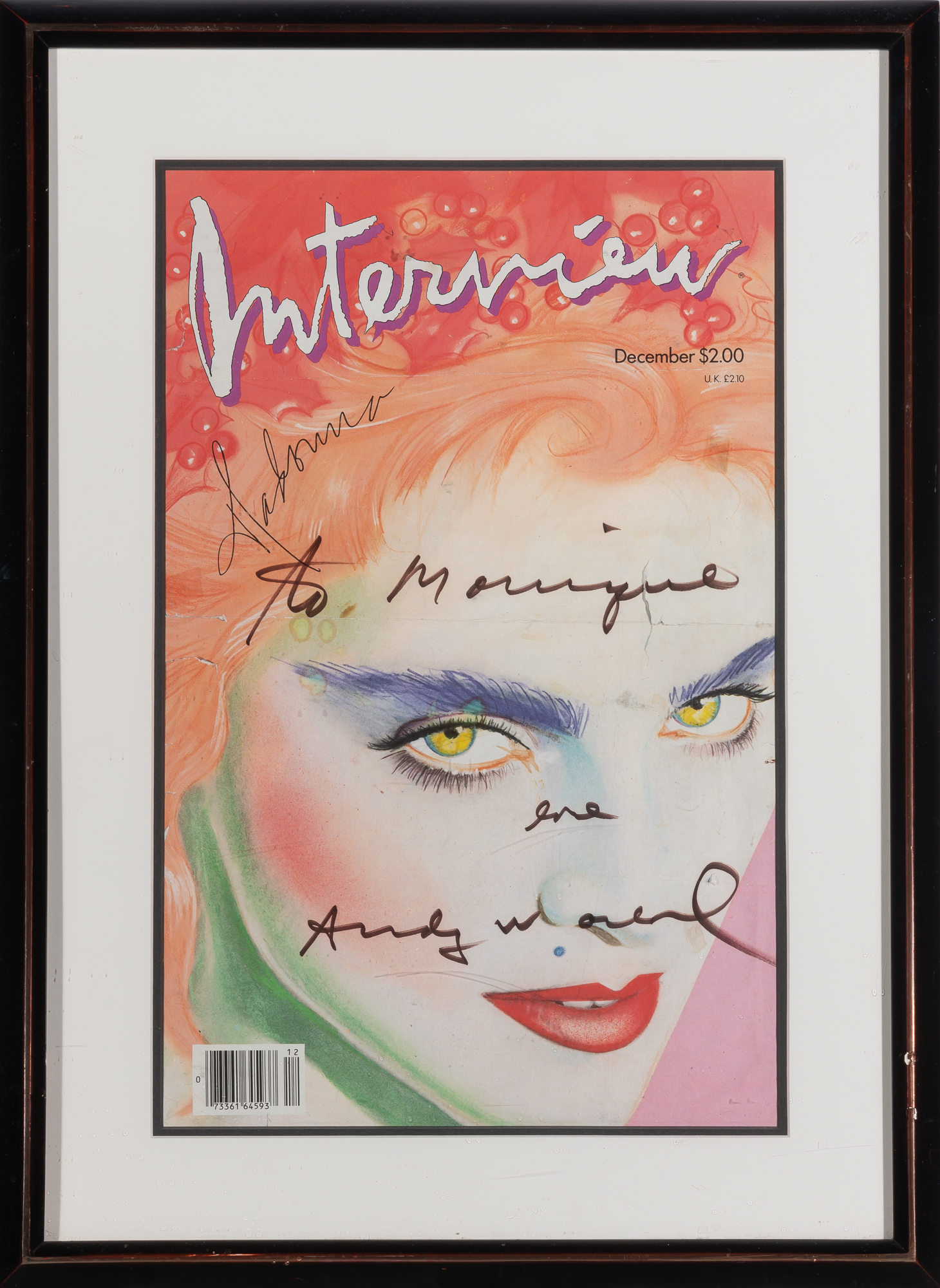 Lot image - WARHOL, ANDY  Inscription on cover of Interview magazine.