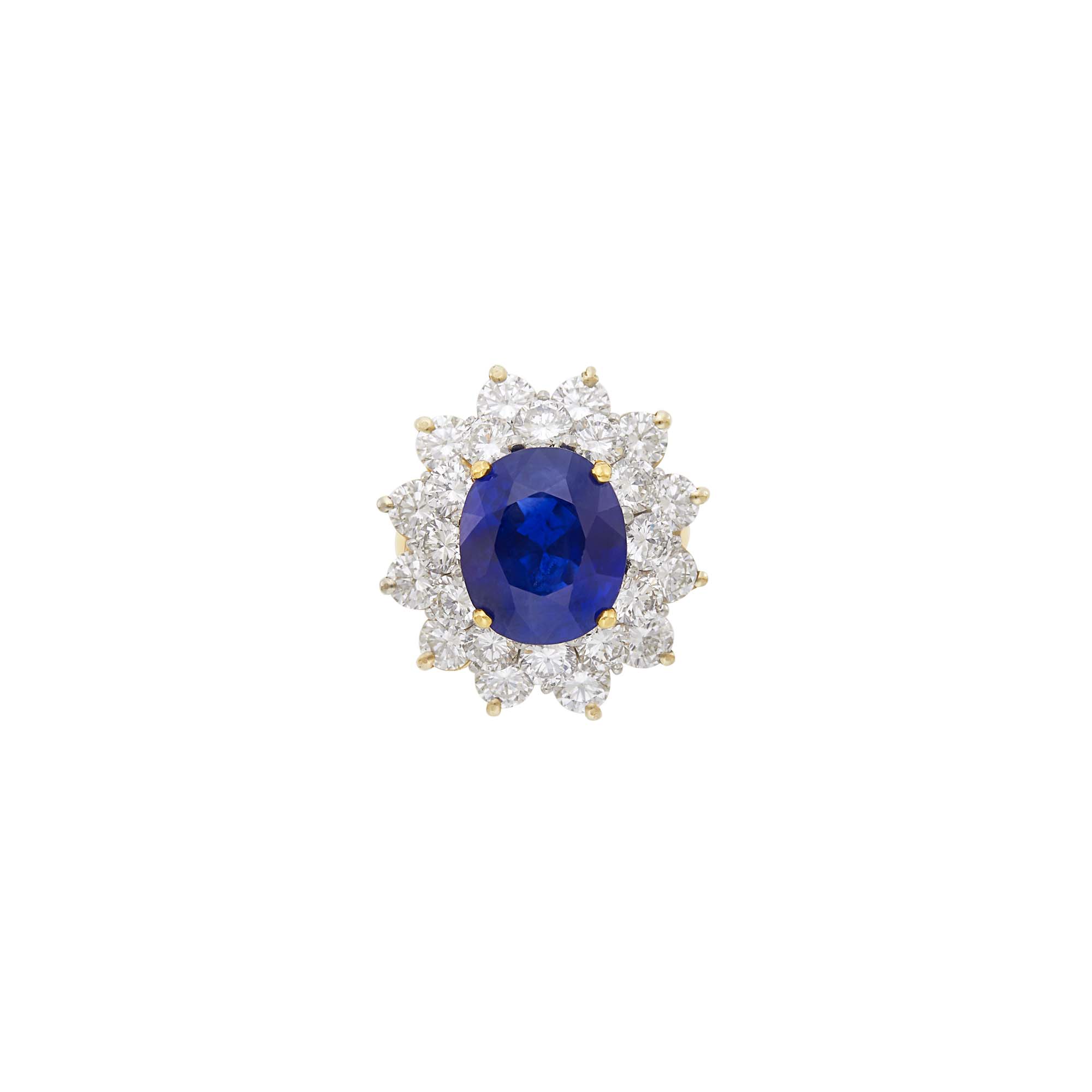 Lot image - Two-Color Gold, Sapphire and Diamond Ring
