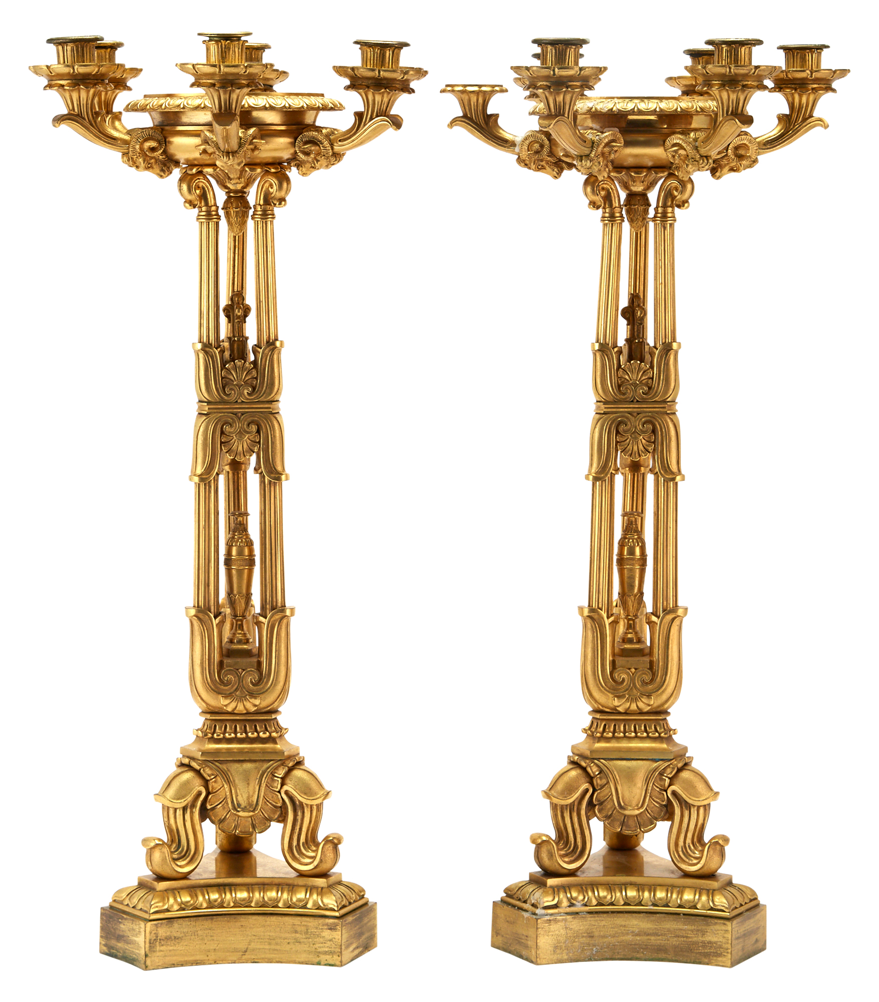 Lot image - Pair of Louis Philippe Gilt-Bronze Six-Light Candelabra