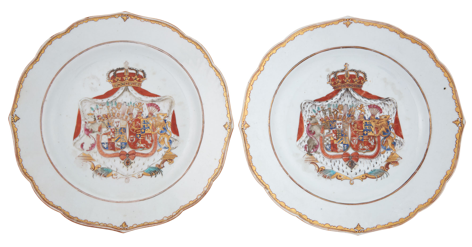 Lot image - Pair of Chinese Export Armorial Porcelain Plates