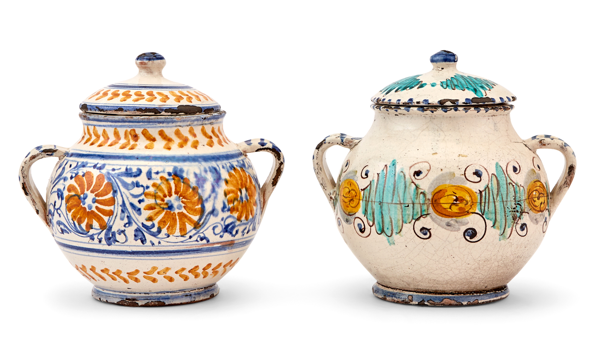 Lot image - Two Delft Two-Handled Covered Jars