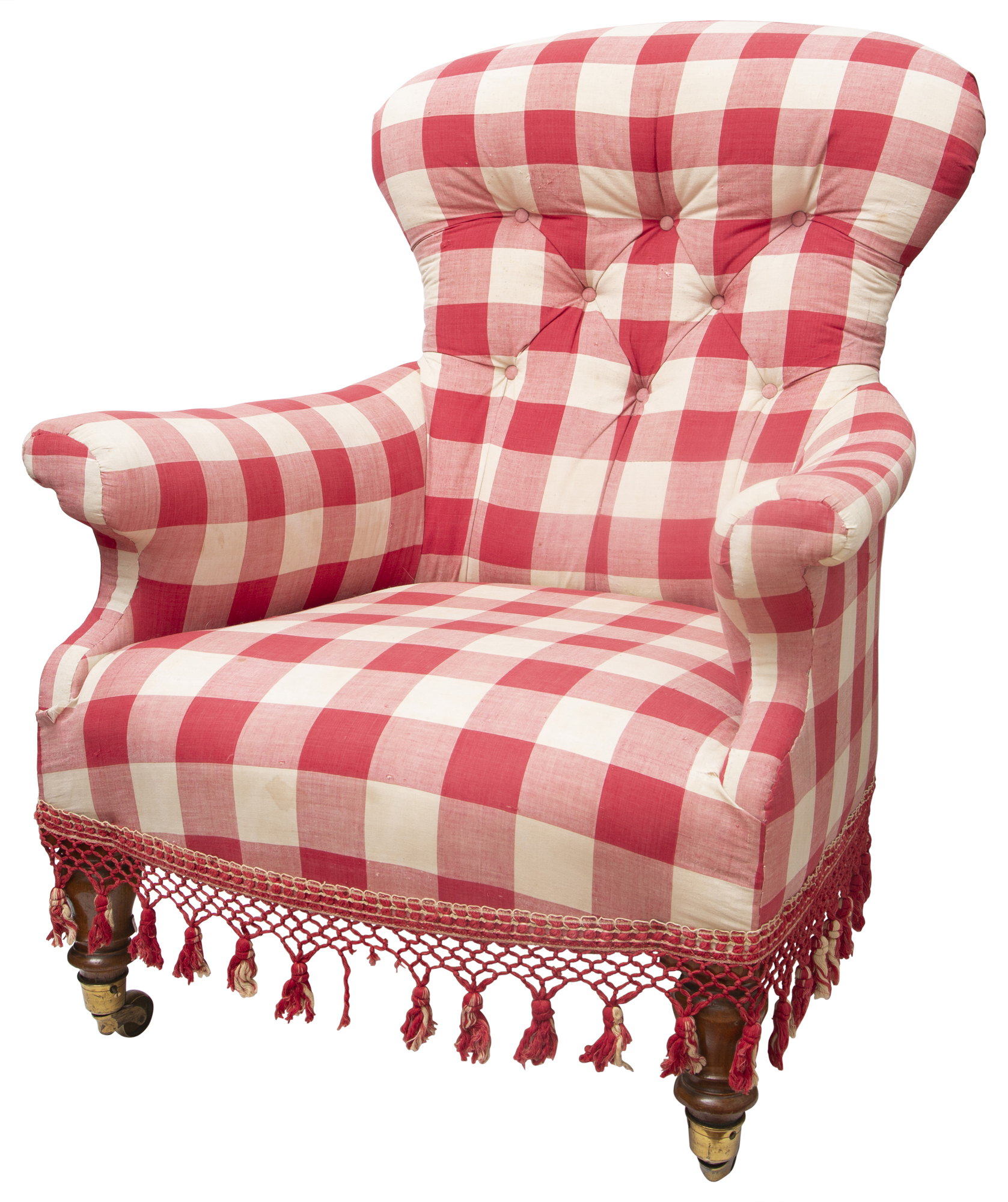 Lot image - Red and White Gingham Upholstered Bergere