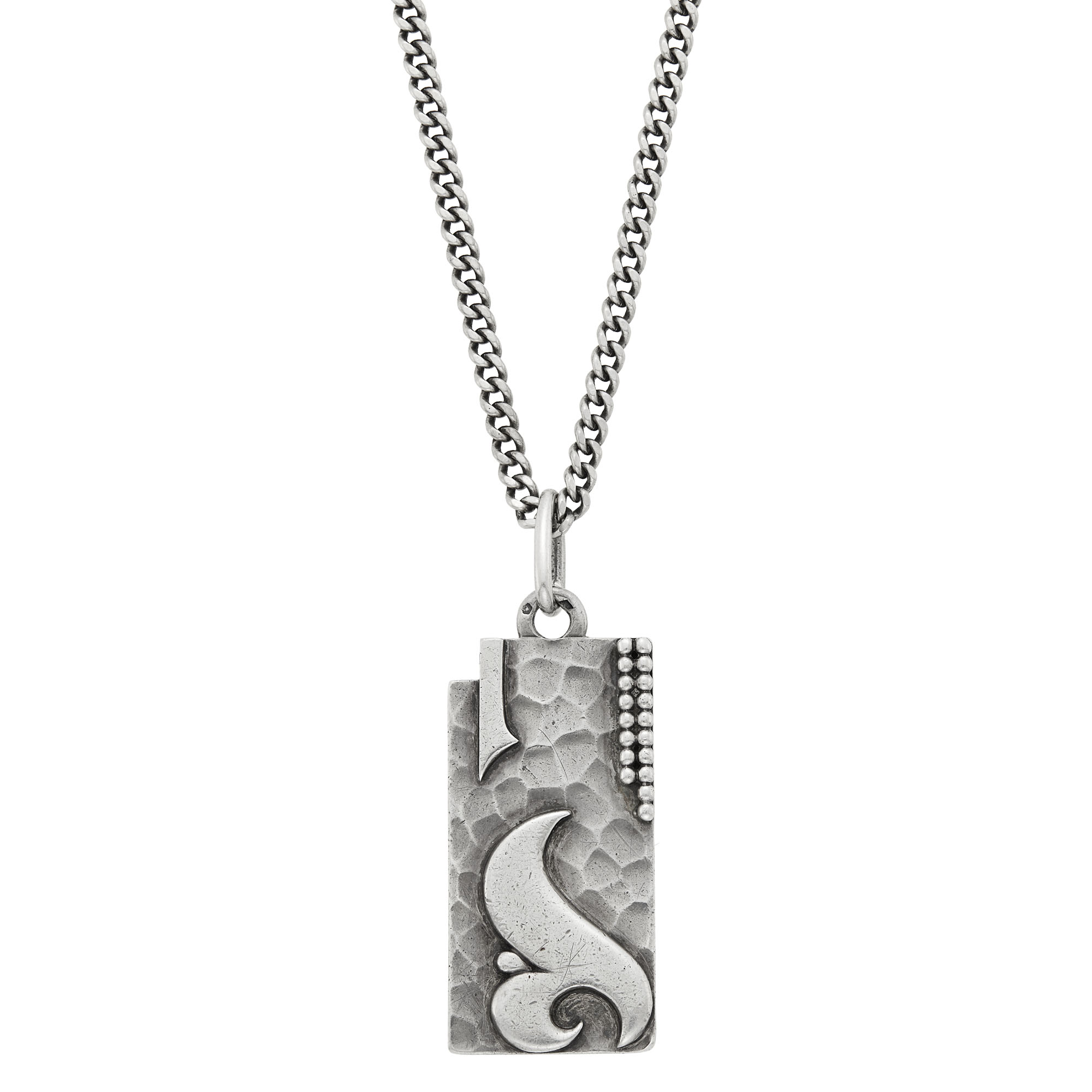 Lot image - Jean Després Silver Flame Pendant with Long Chain Necklace, France