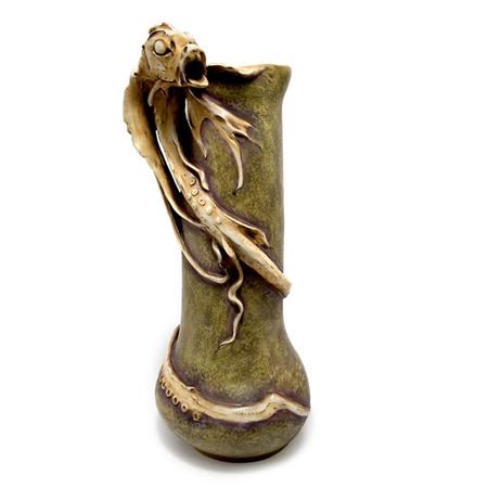 Lot image - Riessner, Stellmacher and Kessel Amphora Co. Ceramic Vase with Saurian