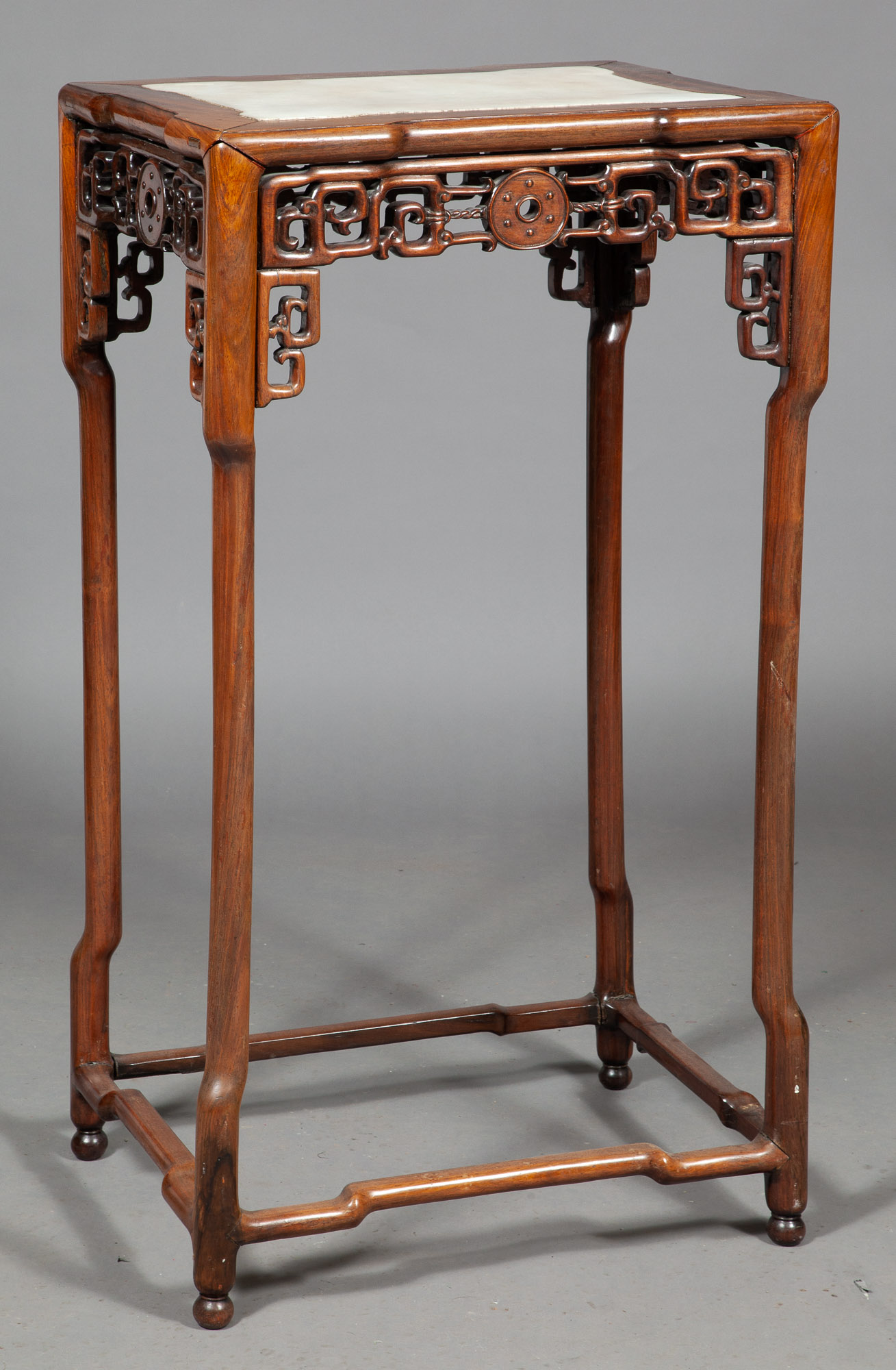 Lot image - Chinese Hardwood and Marble Panel-Inset Tall Stand