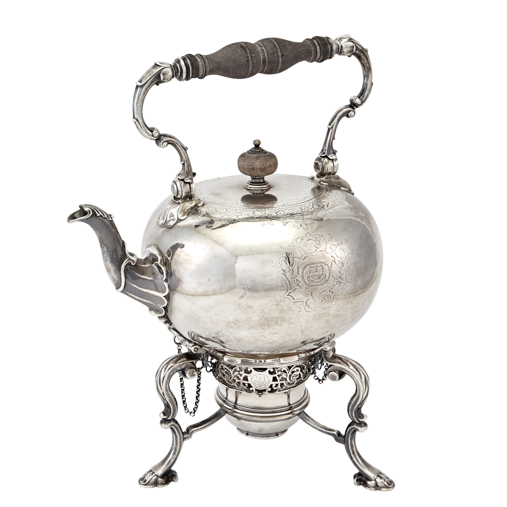 Lot image - George I Sterling Silver Kettle on Stand