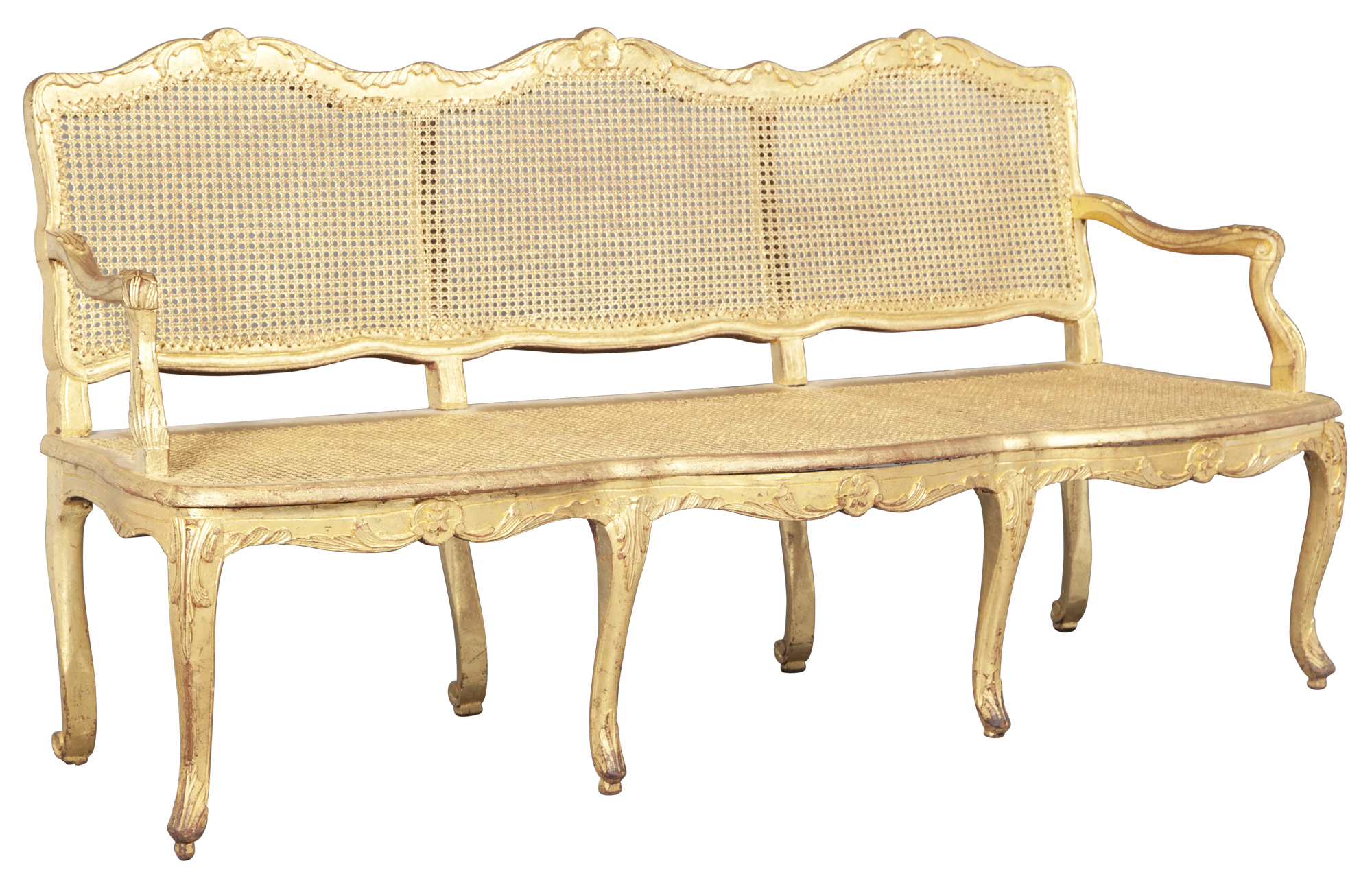 Lot image - Louis XV Style Caned Giltwood Settee