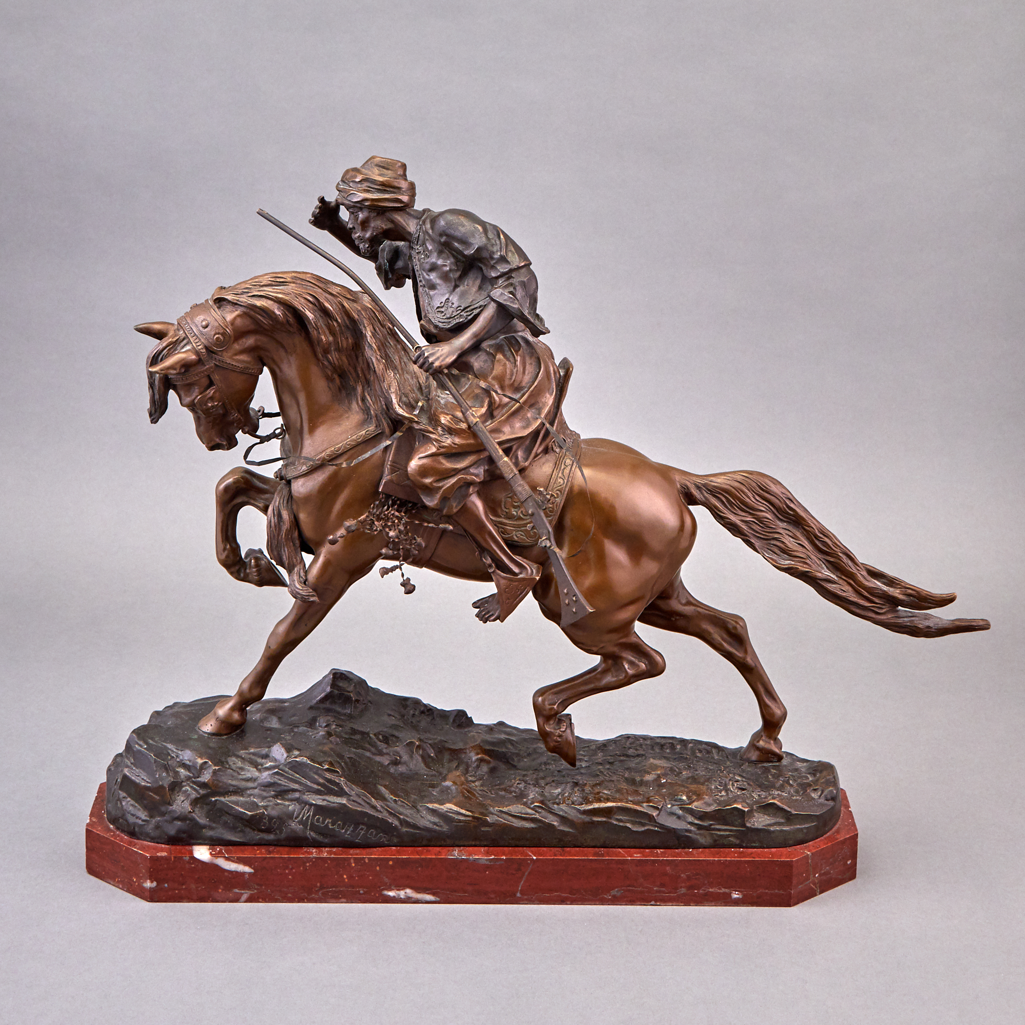 Lot image - Bronze Group of an Arab Hunter on Horseback