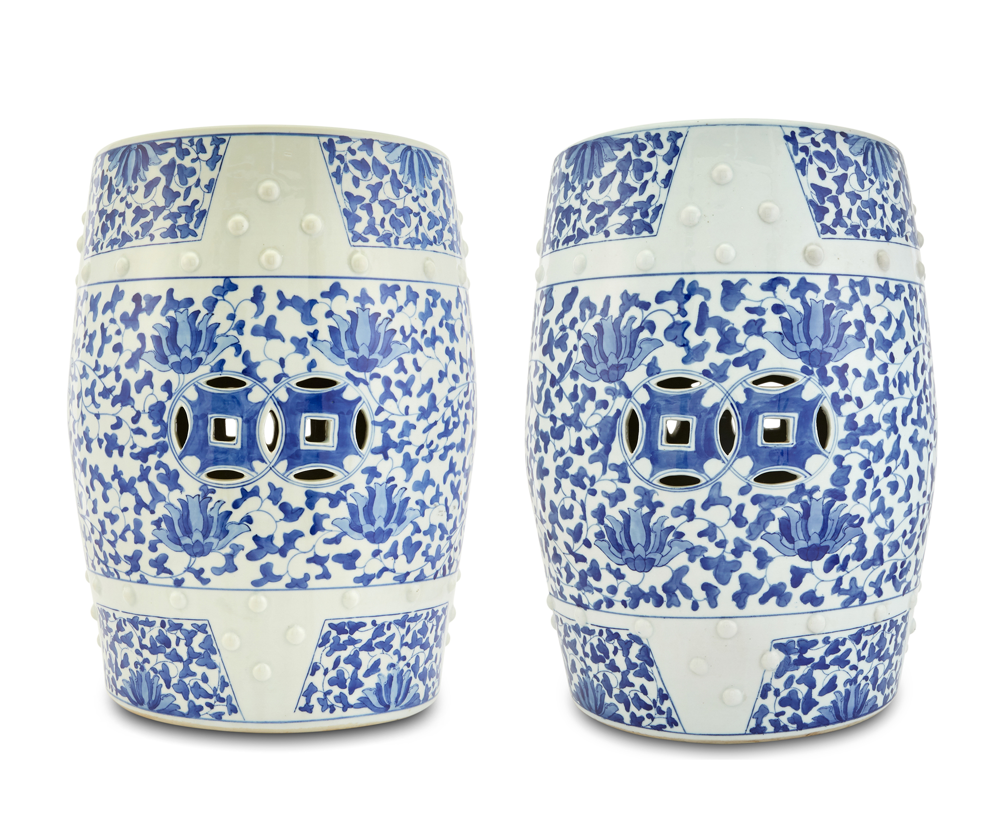 Lot image - Pair of Chinese Blue and White Porcelain Garden Seats
