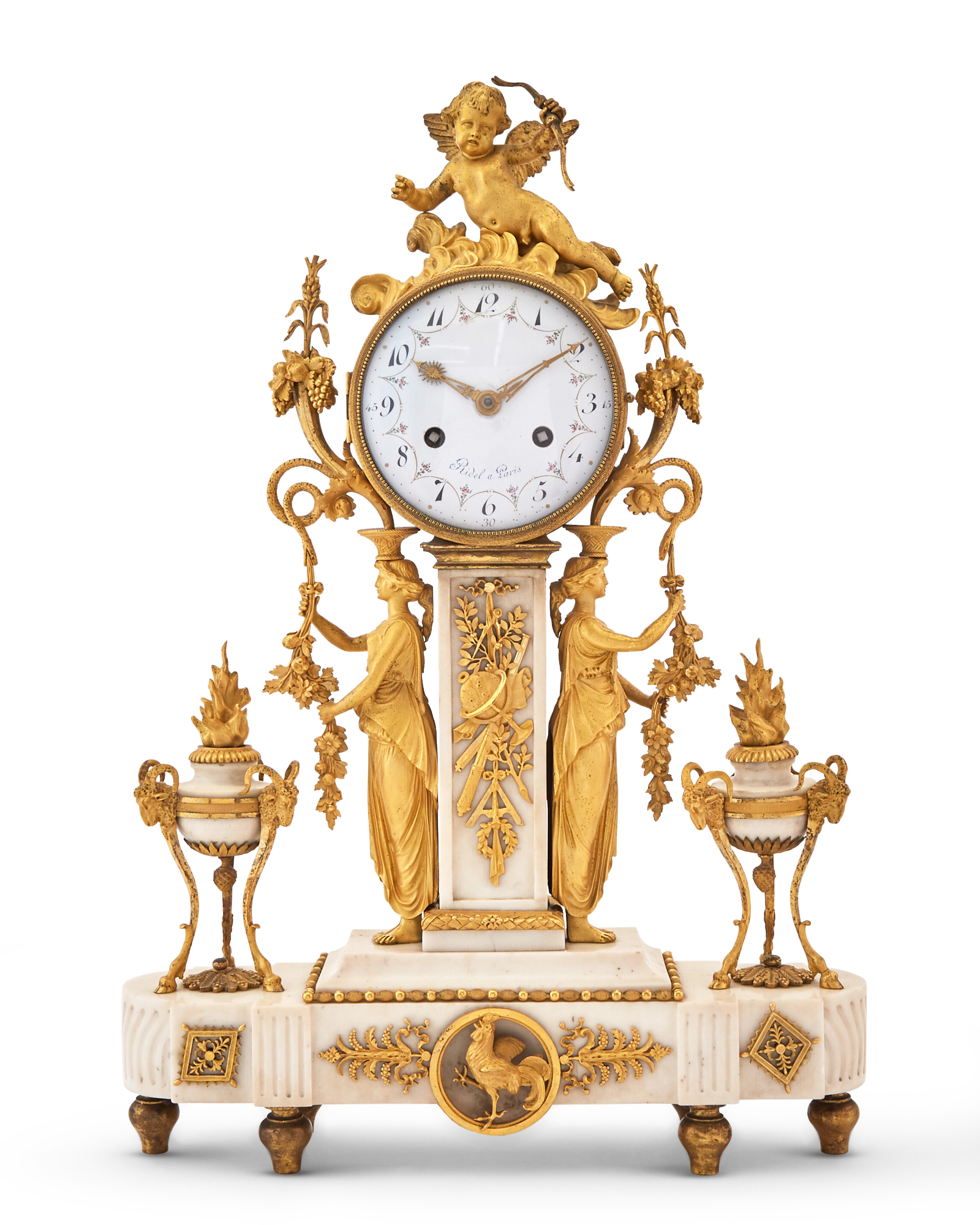Lot image - Louis XVI Gilt-Bronze and Marble Mantel Clock