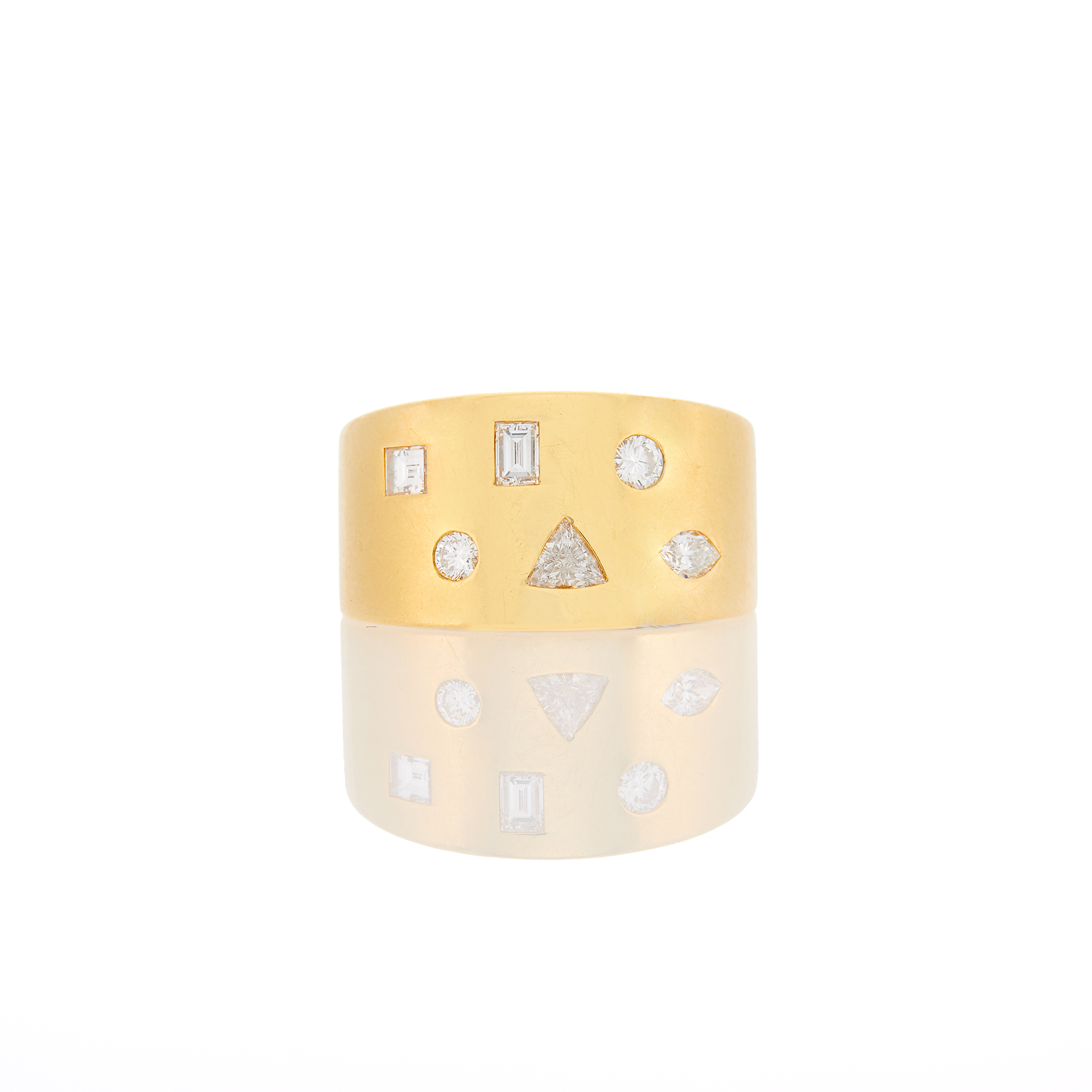 Lot image - Wide Gold, Diamond and Sapphire Ring