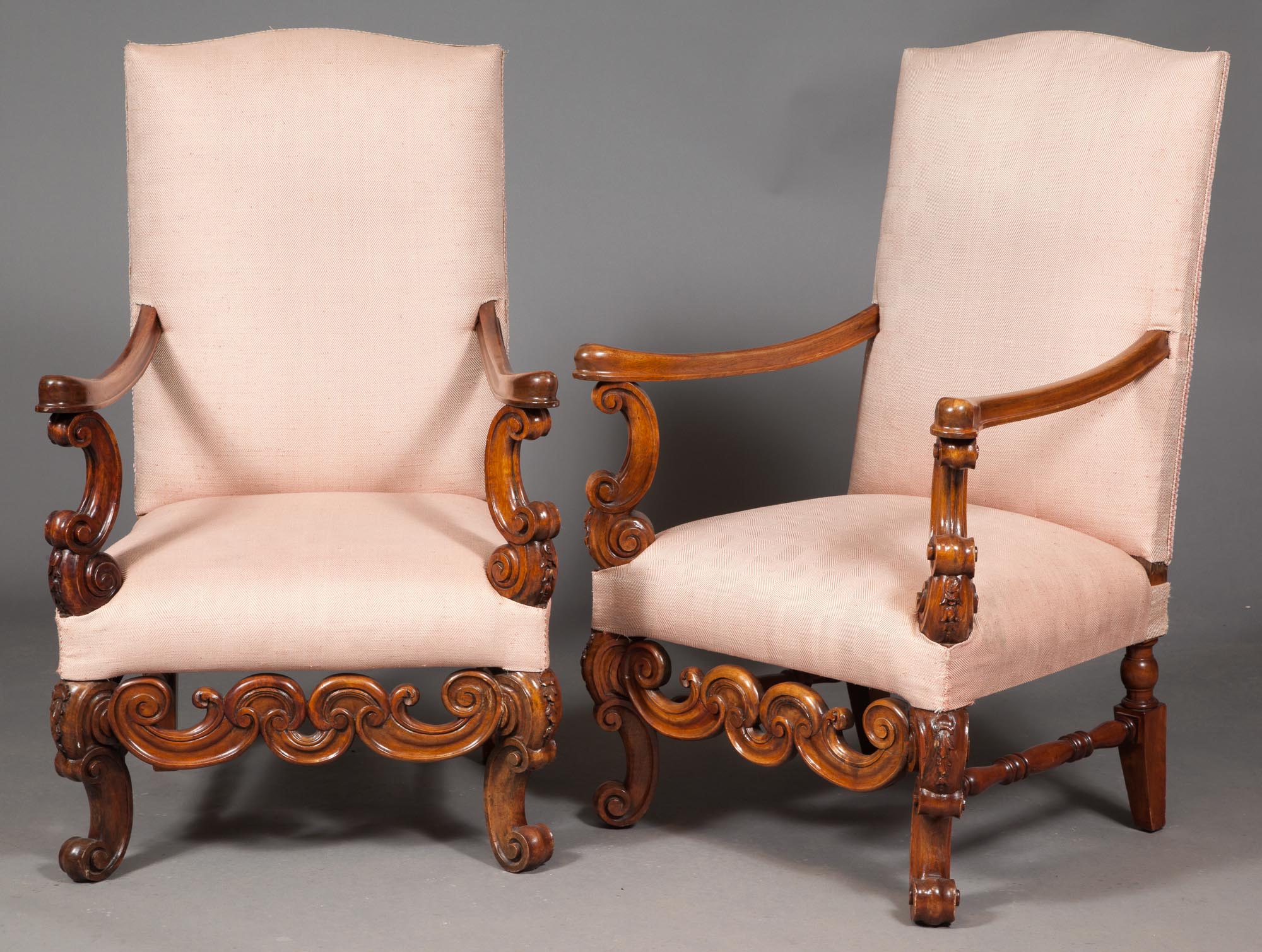 Lot image - Pair of Baroque Style Walnut Armchairs