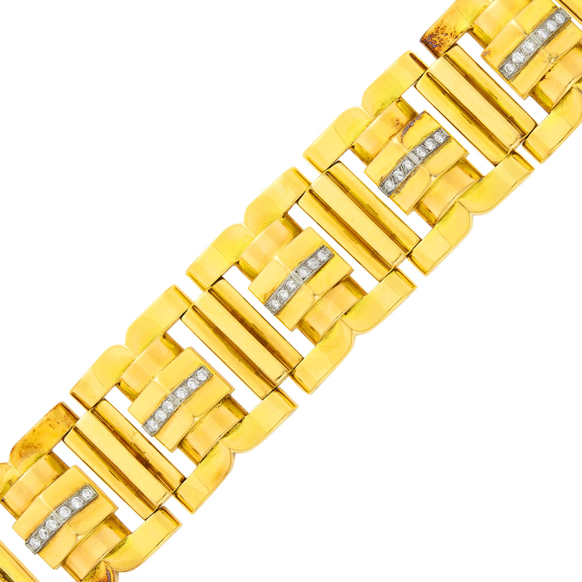 Lot image - Wide Gold and Diamond Bracelet