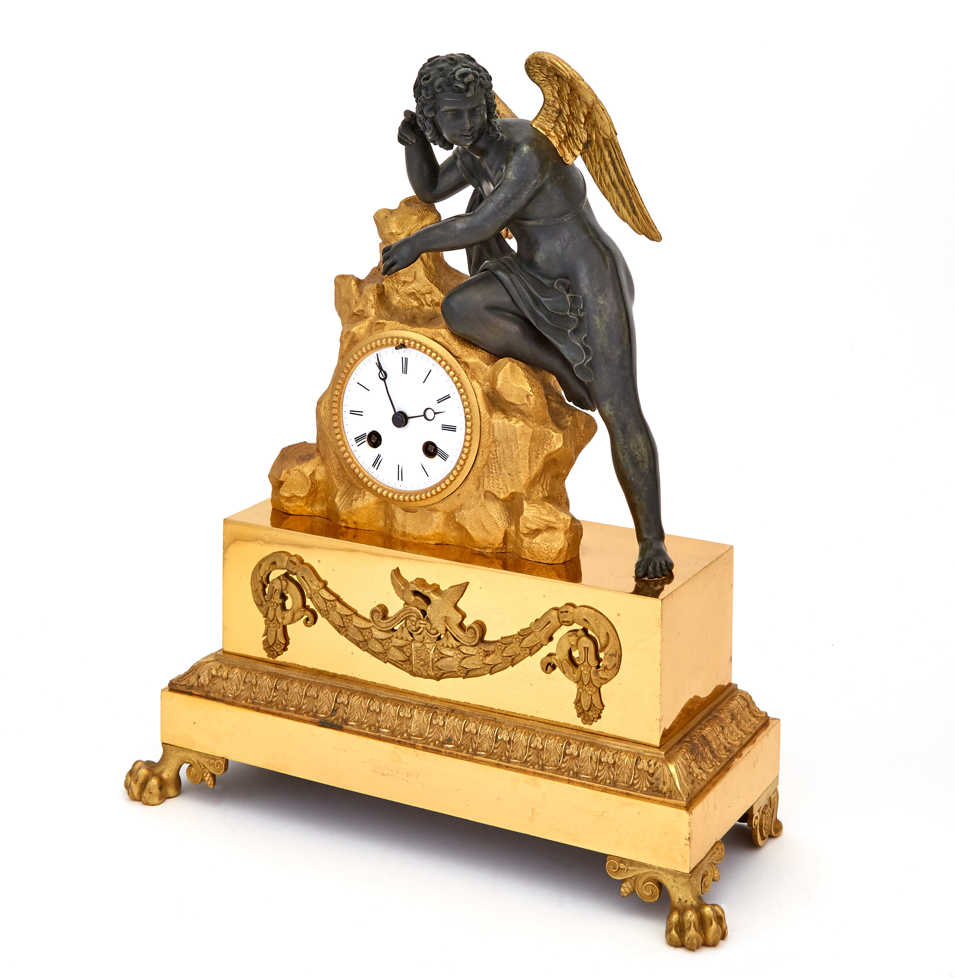 Lot image - Empire Gilt and Patinated-Bronze Mantel Clock