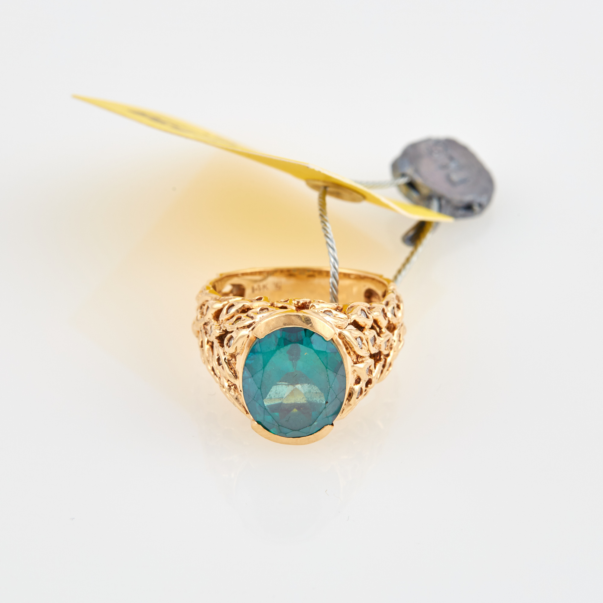 Lot image - Diamond and Stone Ring, 14K 6 dwt. all