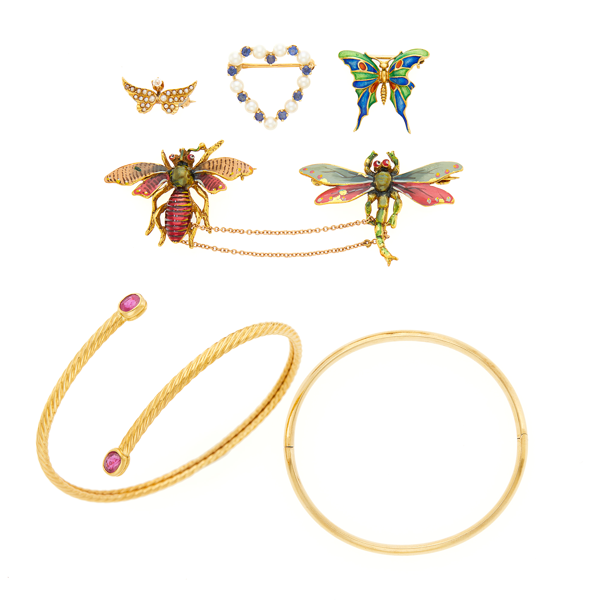 Lot image - Group of Gold, Enamel and Gem-Set Jewelry