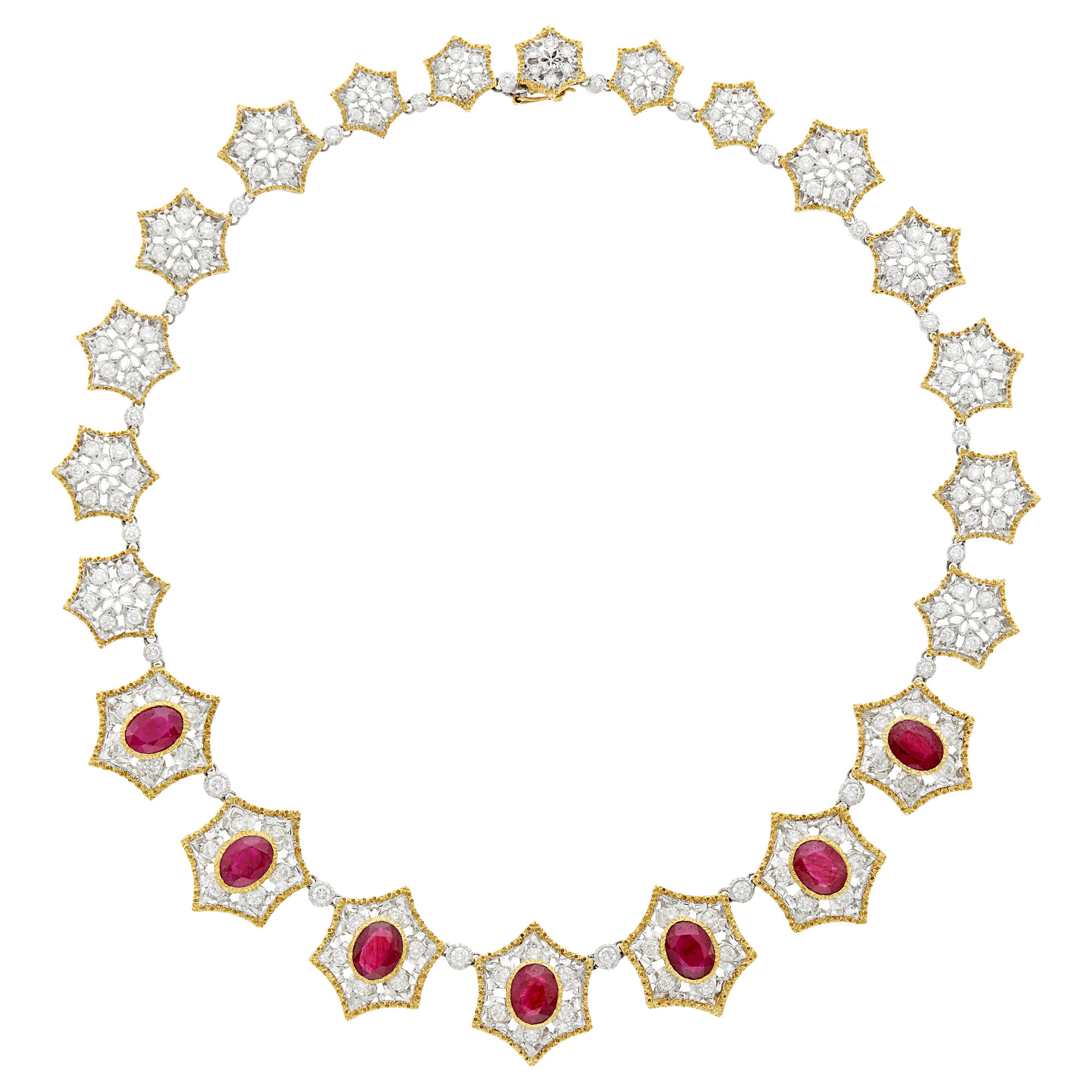 Lot image - Mario Buccellati Two-Color Gold, Ruby and Diamond Necklace