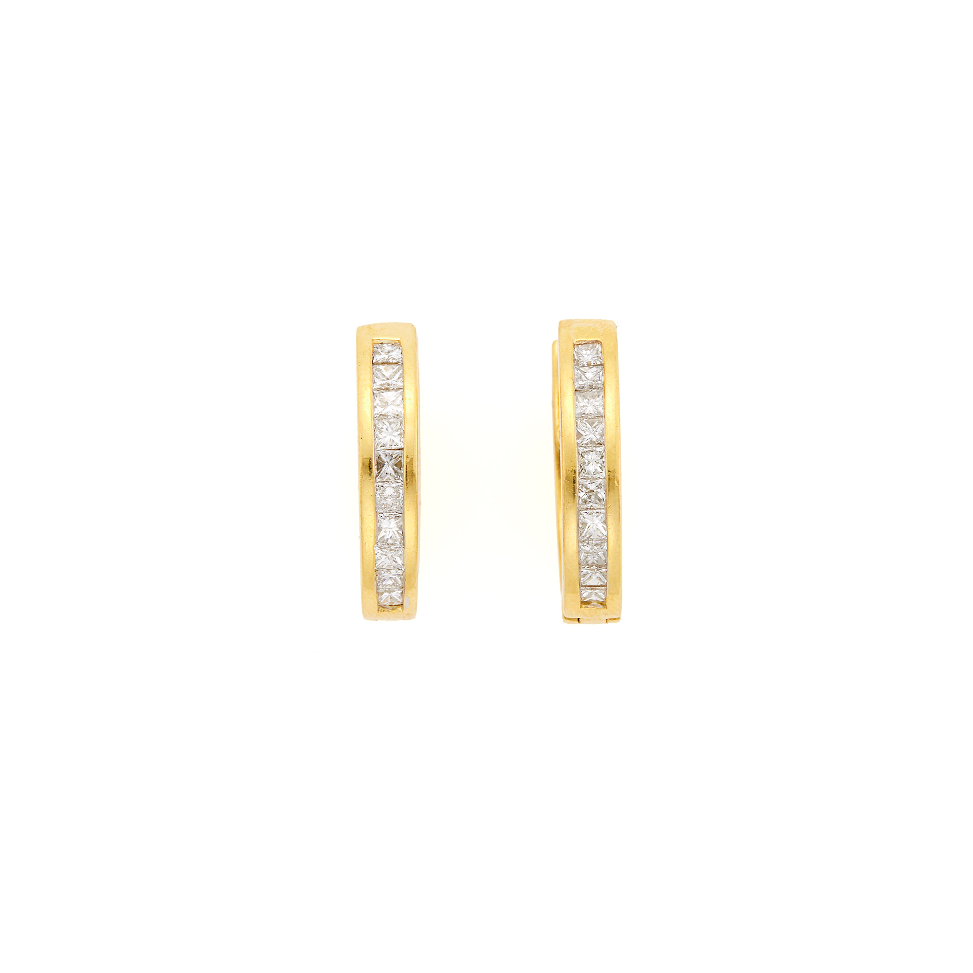 Lot image - Pair of Gold and Diamond Hoop Earrings