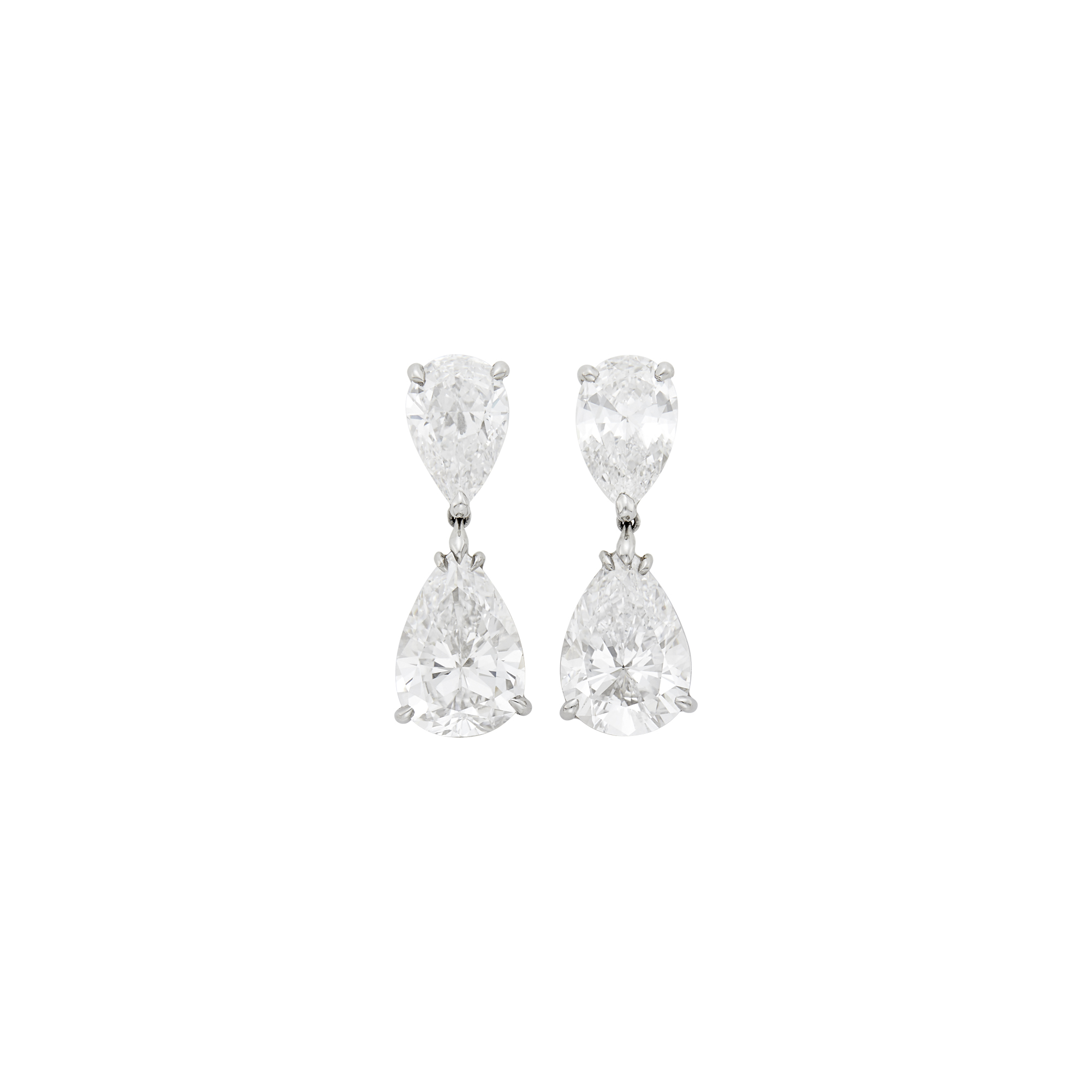 Lot image - Pair of Platinum and Diamond Pendant-Earrings