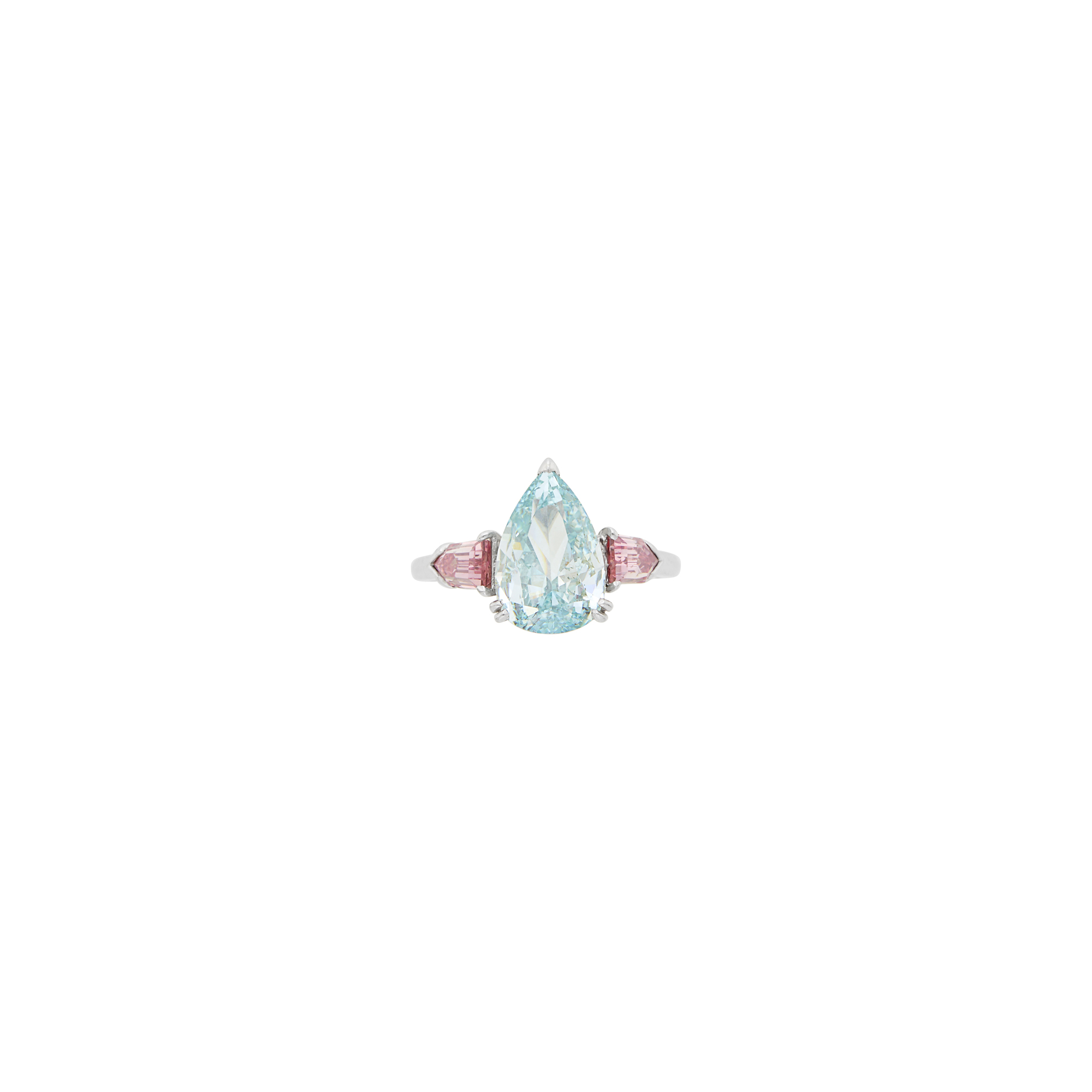 Lot image - Bulgari Platinum, Fancy Intense Blue-Green and Fancy Intense Pink Diamond Ring