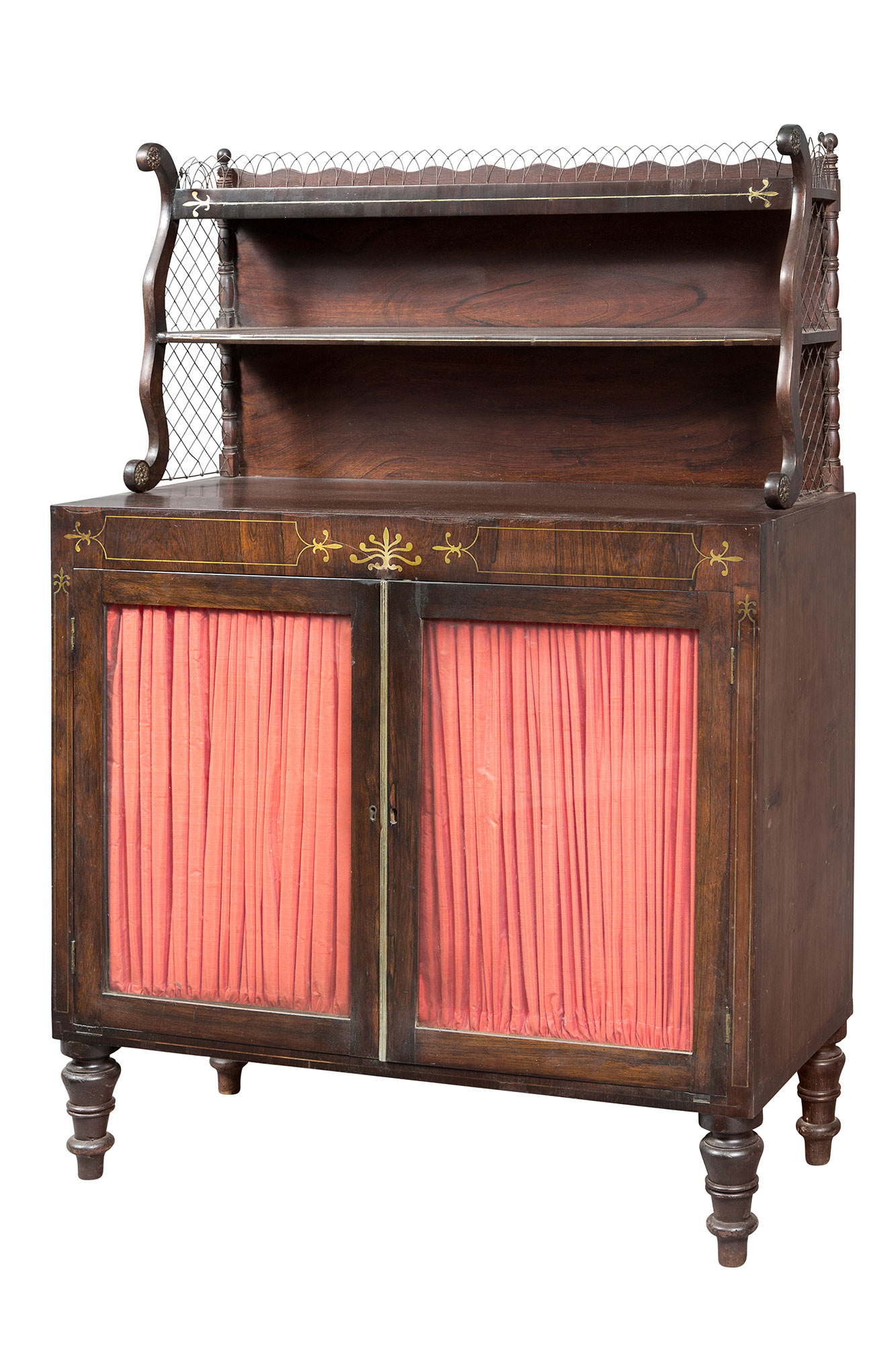 Lot image - Regency Brass-Inlaid Rosewood and Pine Side Cabinet