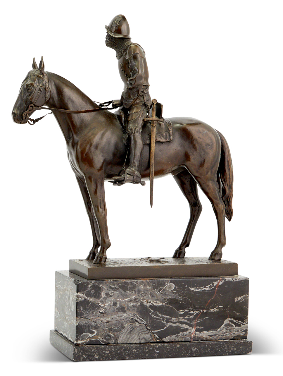 Lot image - Julius Schmidt-Felling Patinated Bronze Equestrian Figure of Cavalryman Wearing Chain Mail