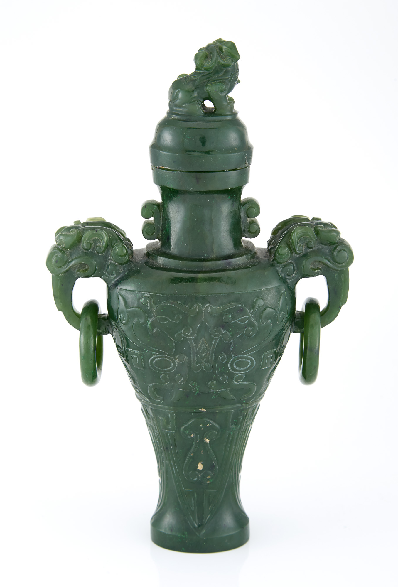 Lot image - Chinese Spinach Green Jade Covered Vase
