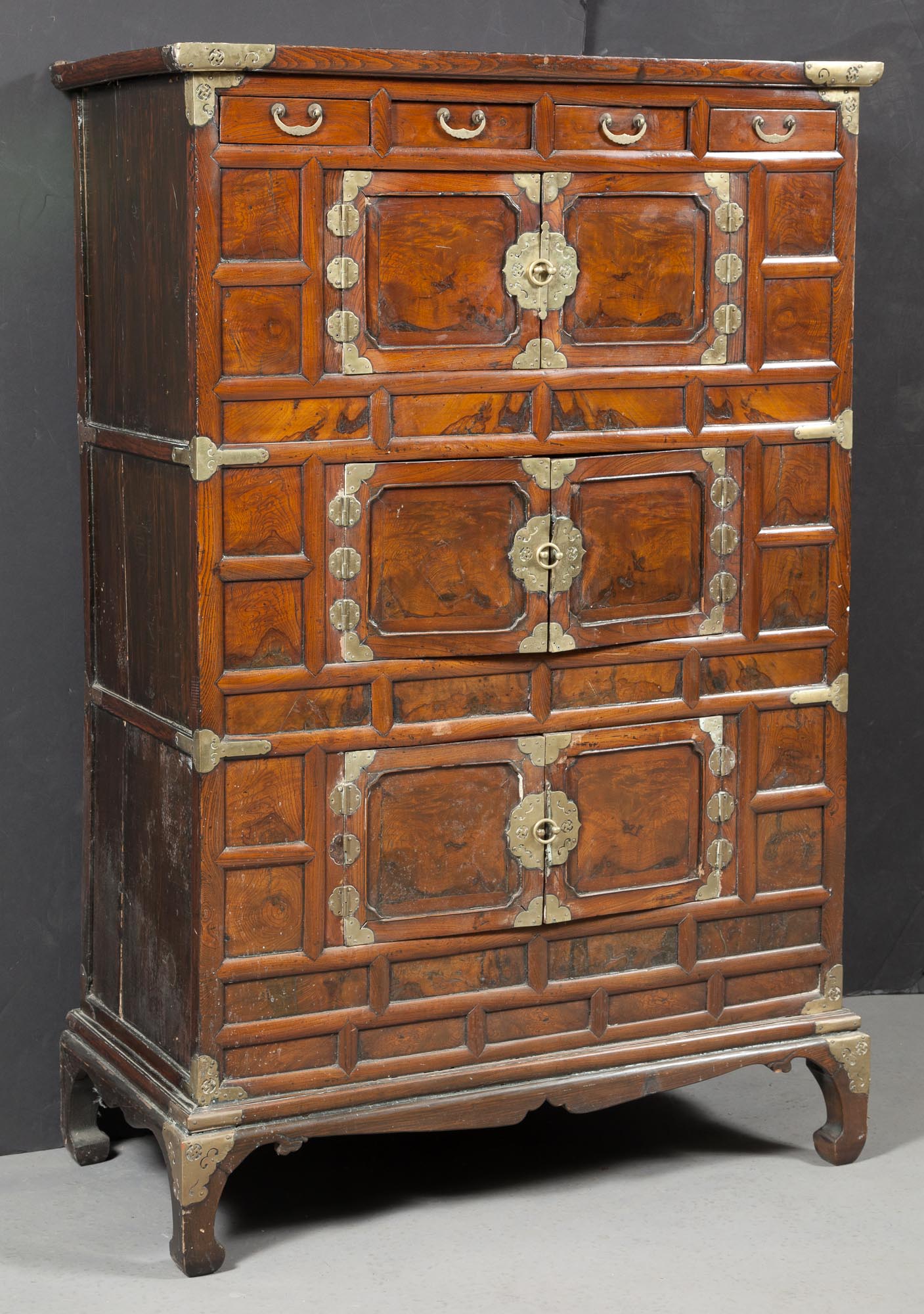 Lot image - Asian Elmwood and Brass-Mounted Cabinet