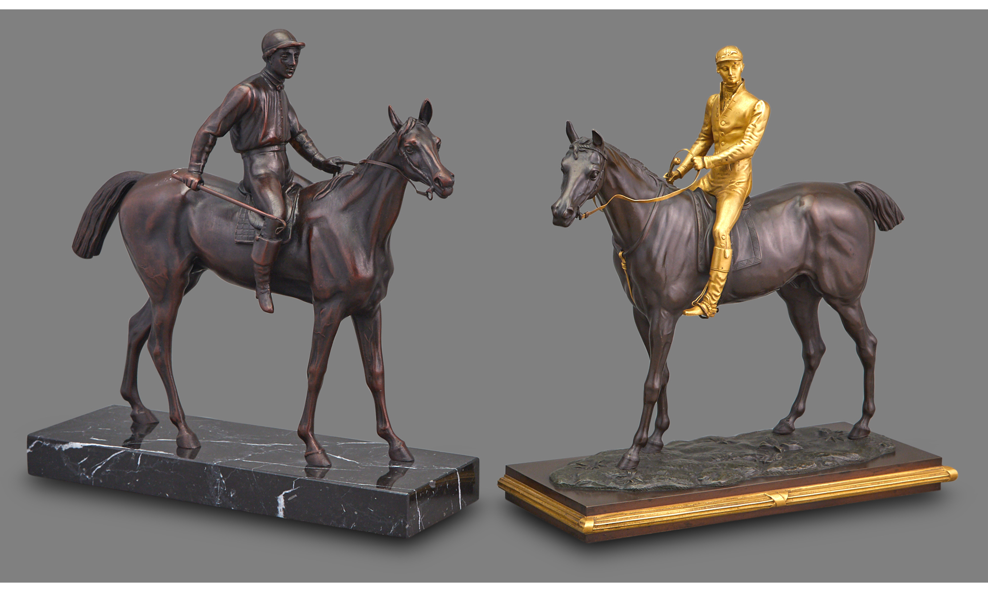 Lot image - Bronze and Gilt-Bronze Group of a Jockey on Horseback