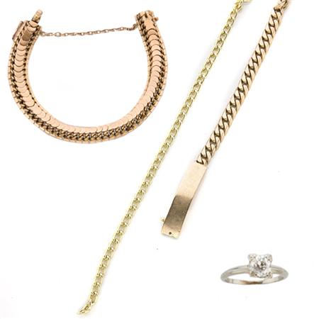 Lot image - Assorted Group of Gold and Metal Jewelry and Diamond Ring