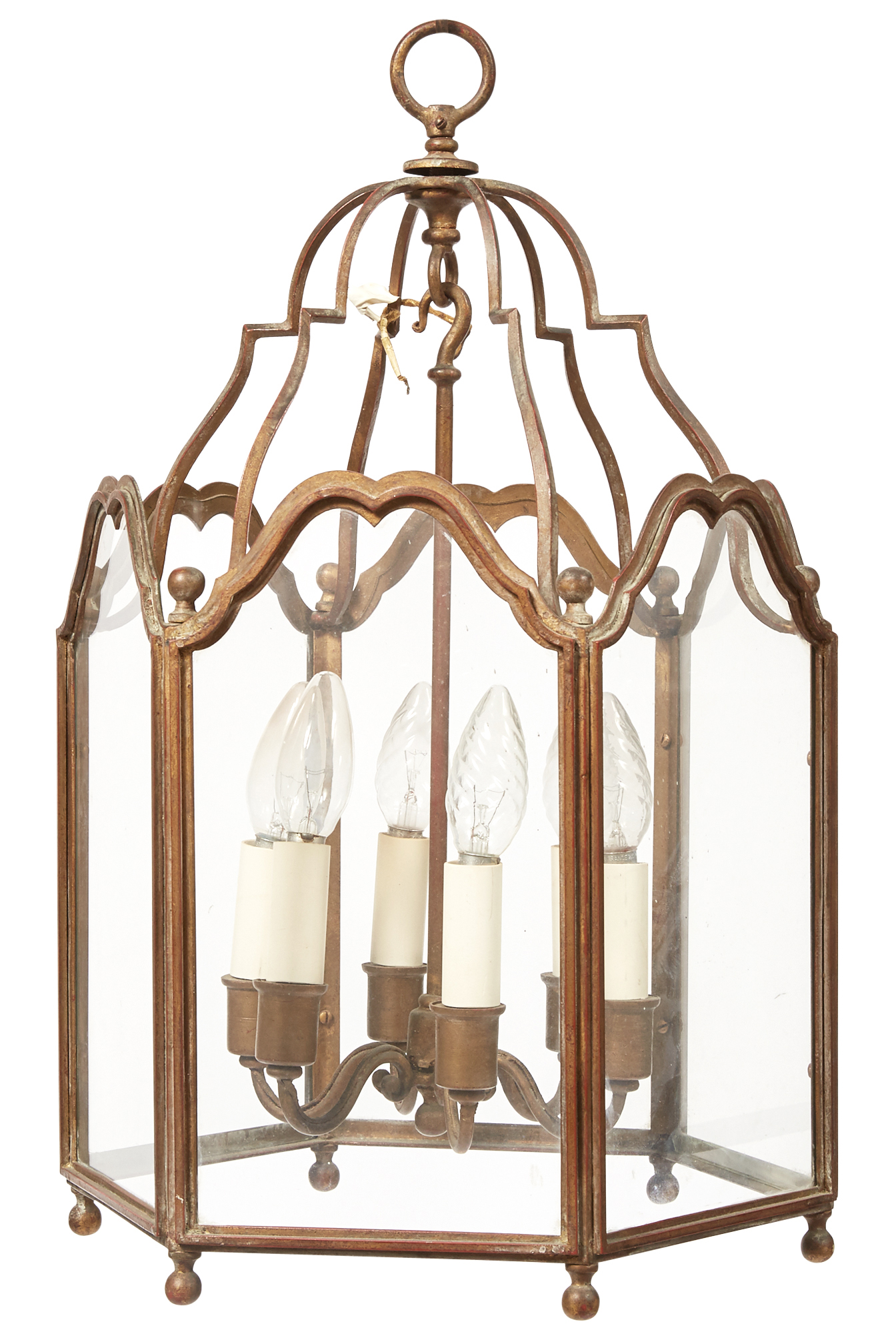 Lot image - Louis XV Style Patinated Metal and Glass Six Light Lantern