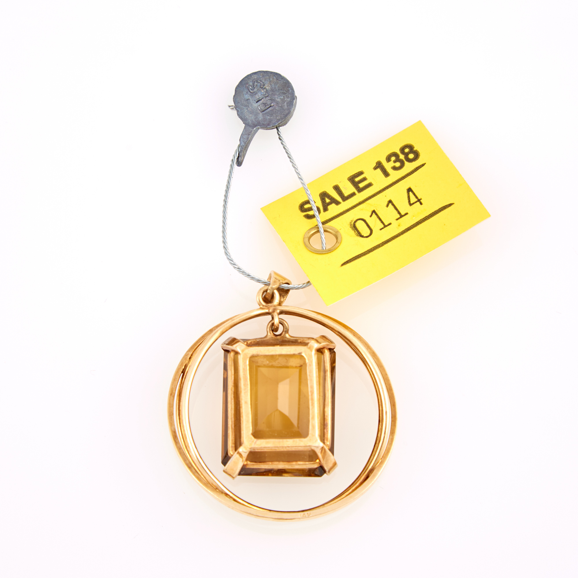 Lot image - Gold and Stone Pendant, 14K 11 dwt. all