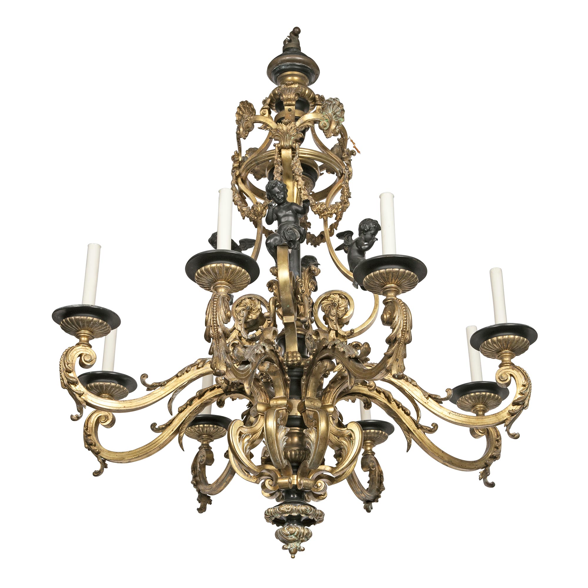 Lot image - Napoleon III Style Cut-Glass and Gilt- and Patinated Bronze Six-Light Chandelier
