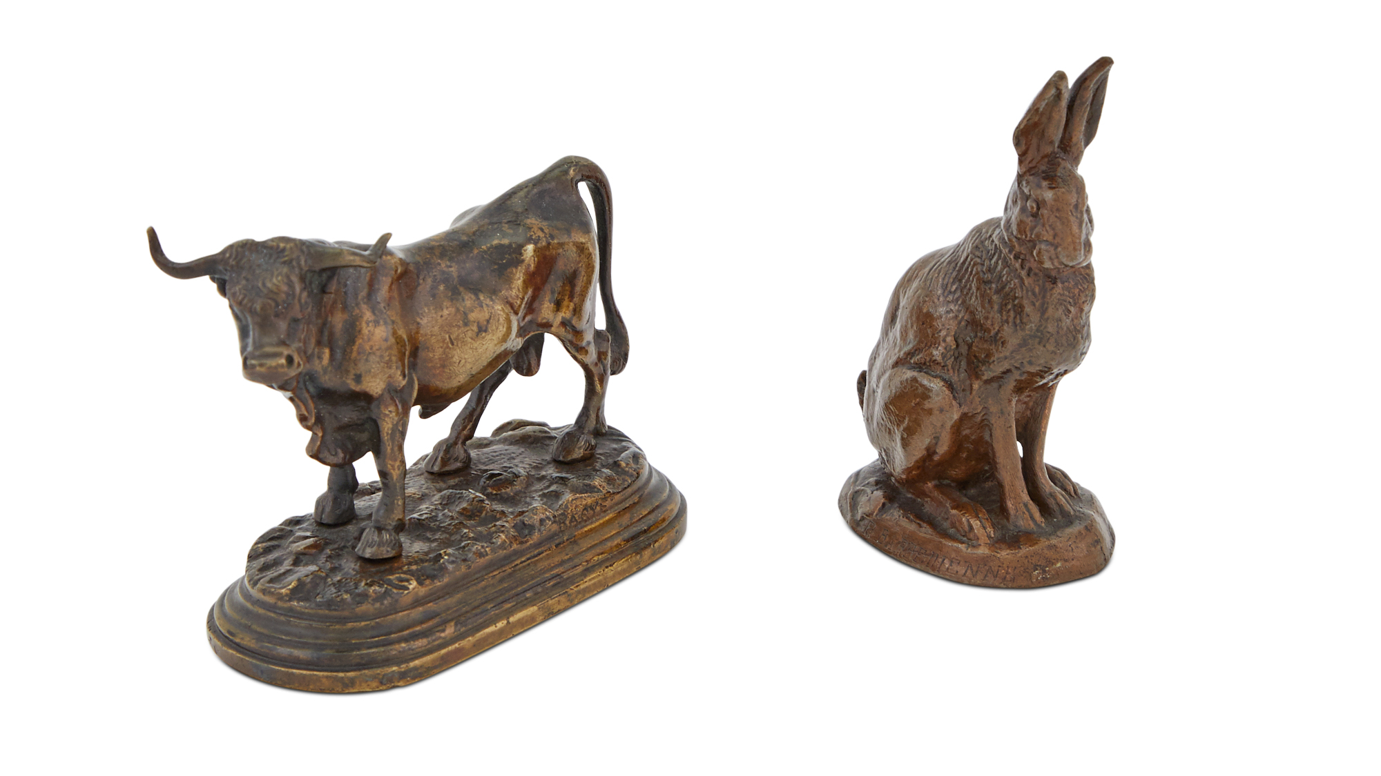Lot image - Two Antoine Louis Barye Small Gilt-Bronze Animal Figures