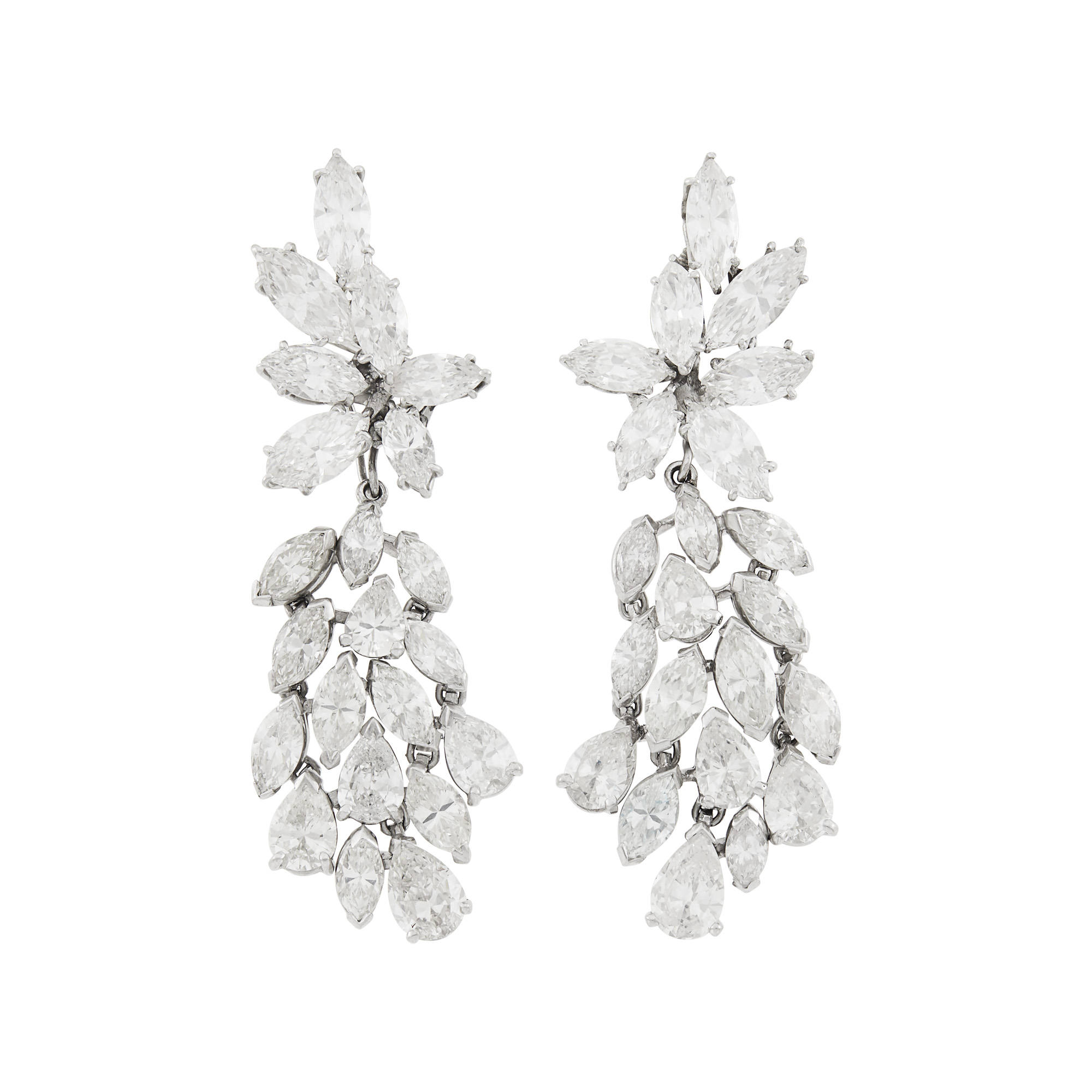 Lot image - Pair of Platinum and Diamond Pendant-Earrings