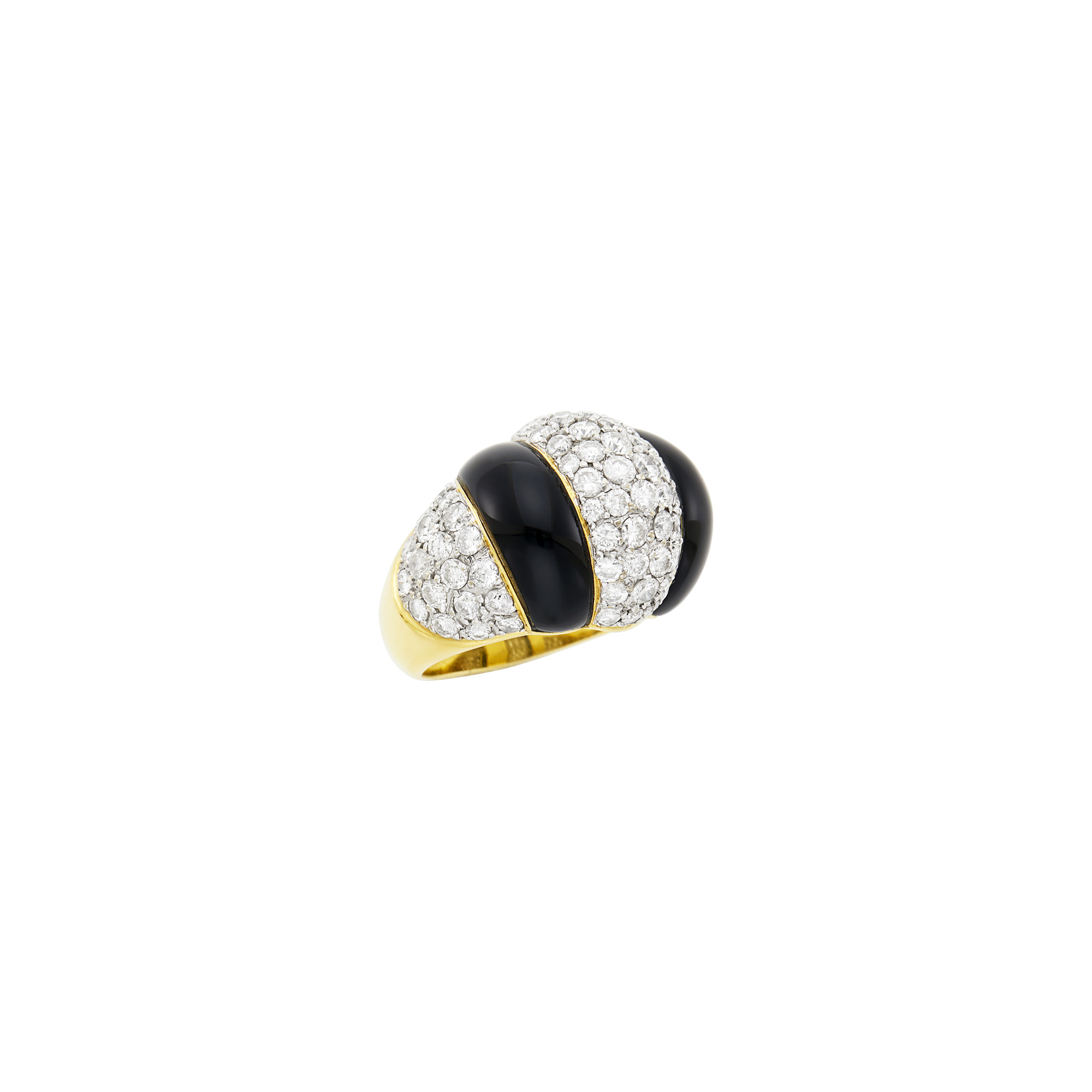 Lot image - Gold, Black Onyx and Diamond Bombé Ring