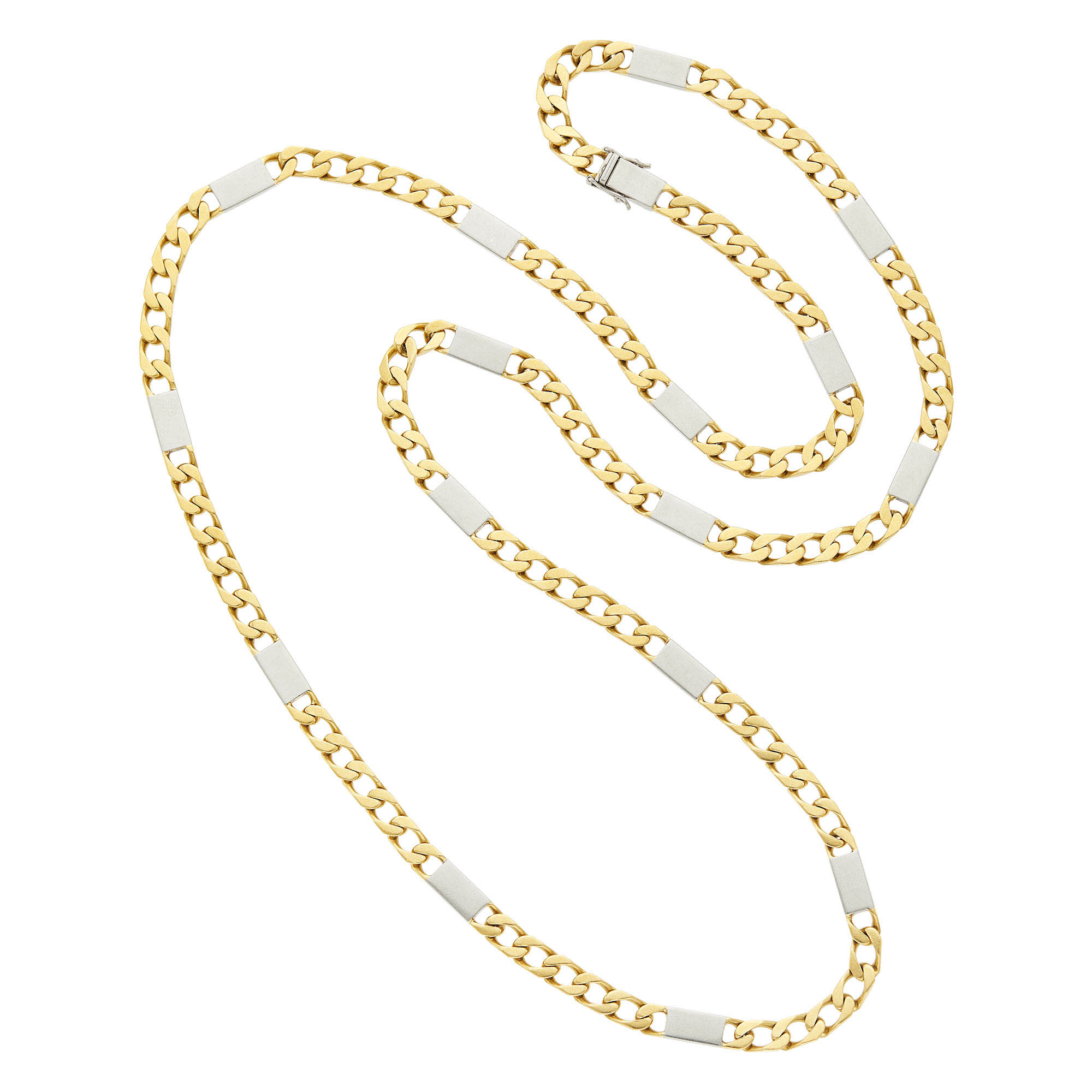 Lot image - Long Two-Color Gold Curb Link Chain Necklace