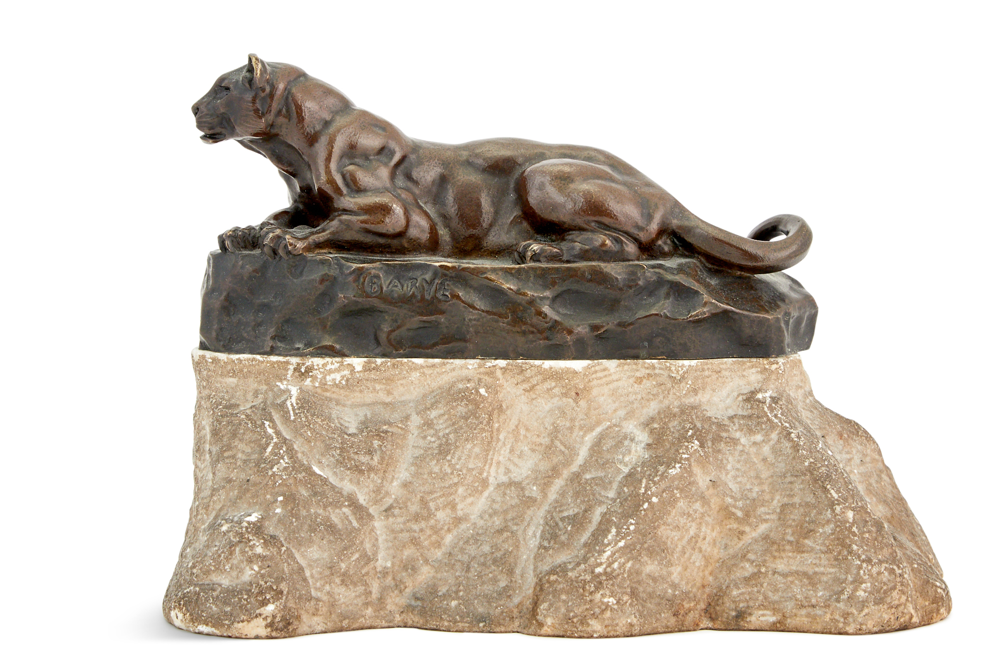 Lot image - Antoine Louis Barye Patinated Bronze Figure of Panther of Tunisia