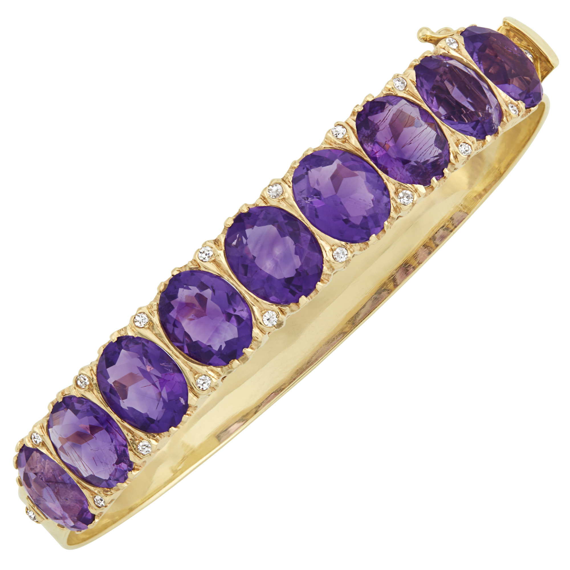 Lot image - Gold, Amethyst and Diamond Bangle Bracelet