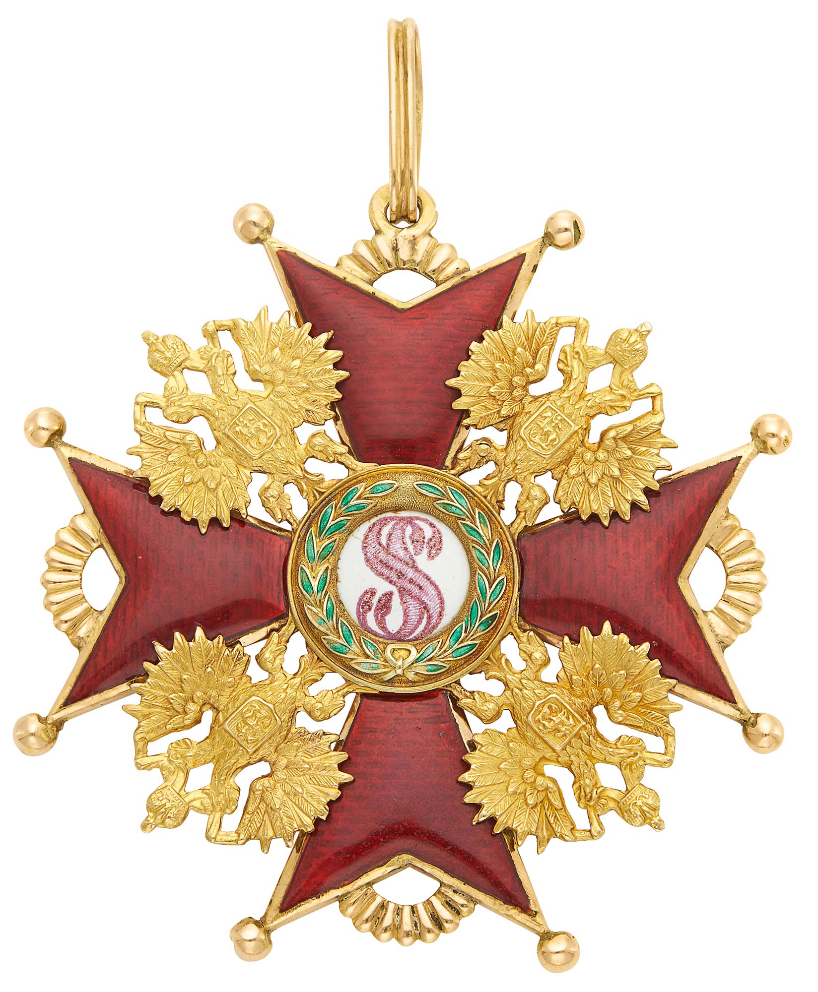 Lot image - Russian Gold and Enamel Cross of the Order of St. Stanislas, First Class