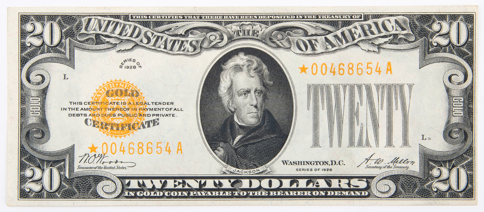 Lot image - United States 1928 $20 STAR Gold Certificate