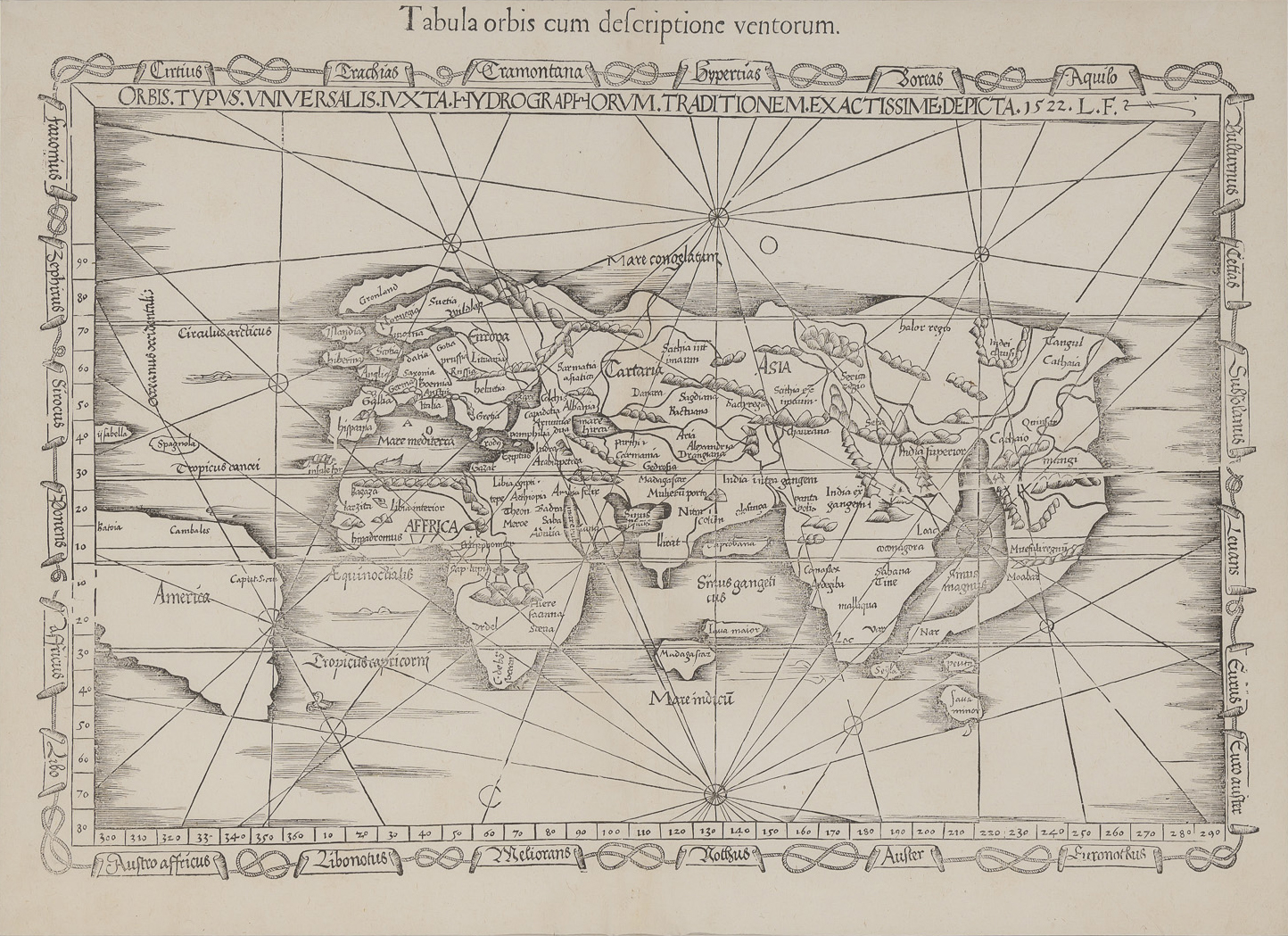 Lot image - FRIES, LORENZ  Tabula Orbis cum descriptione ventorum.
