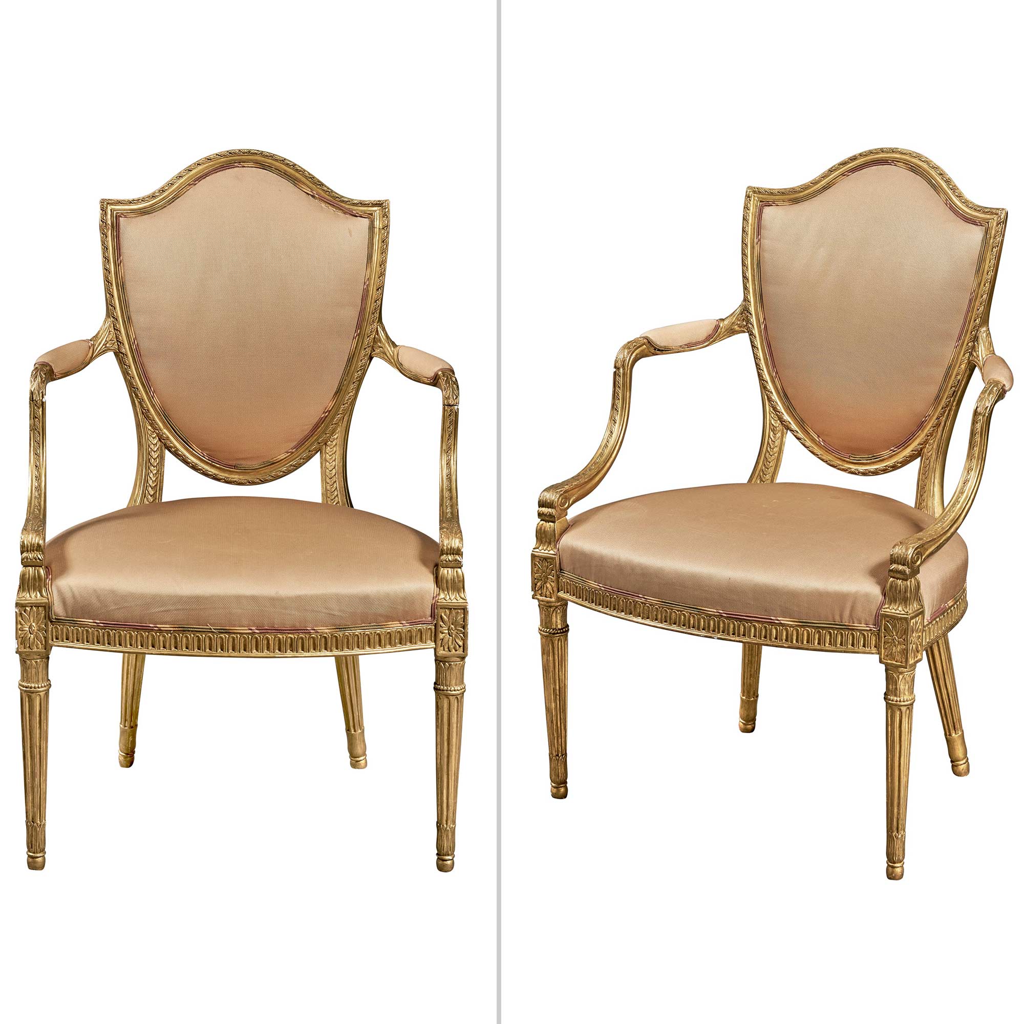 Lot image - Pair of George III Giltwood Armchairs by Gillows