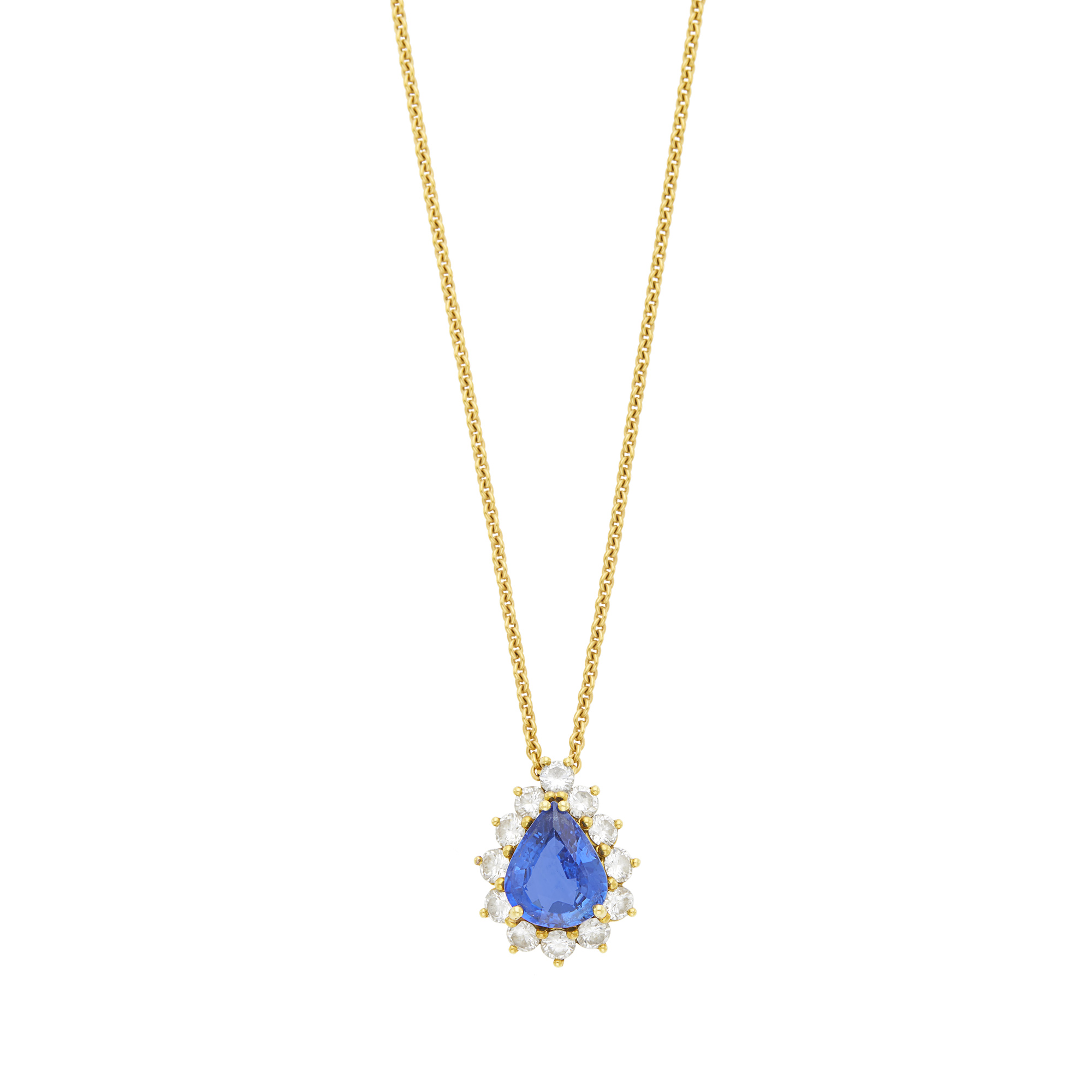 Lot image - Gold, Sapphire and Diamond Pendant with Gold Chain Necklace