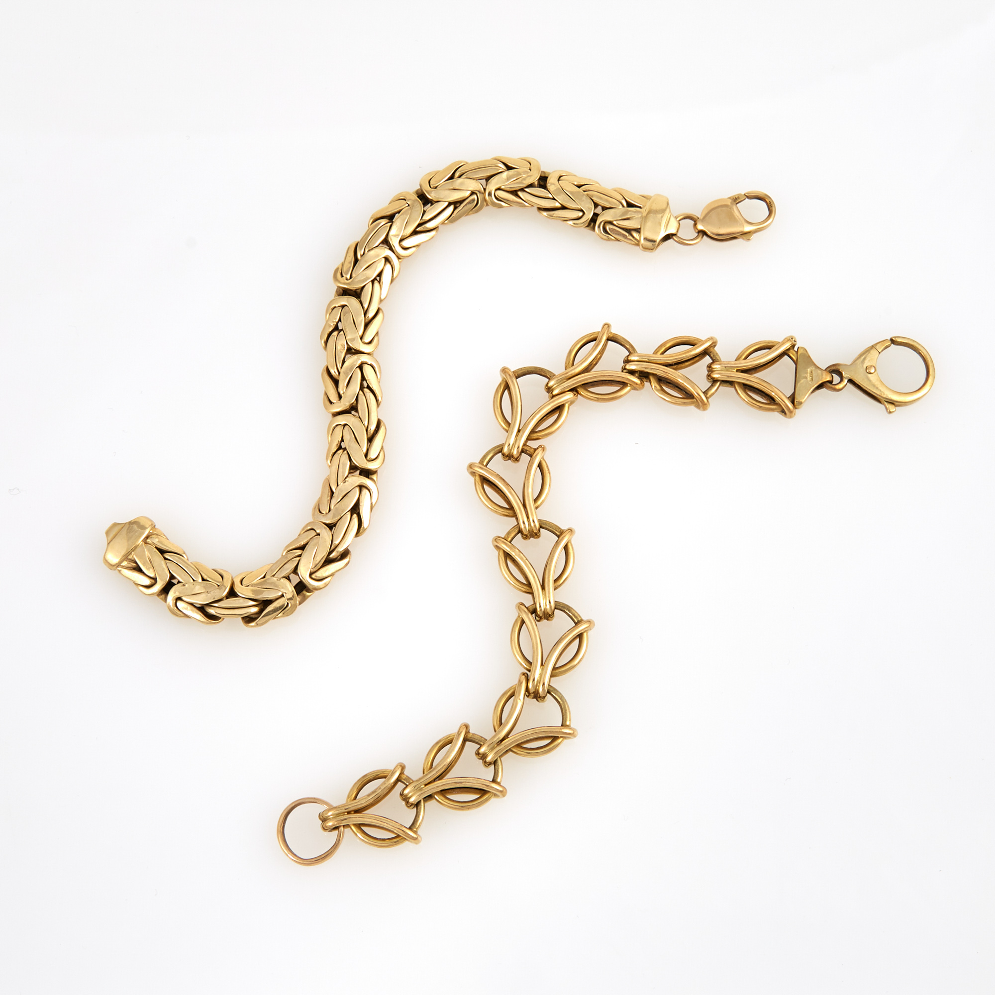 Lot image - Two Gold Flexible Bracelets, 14K 26 dwt.