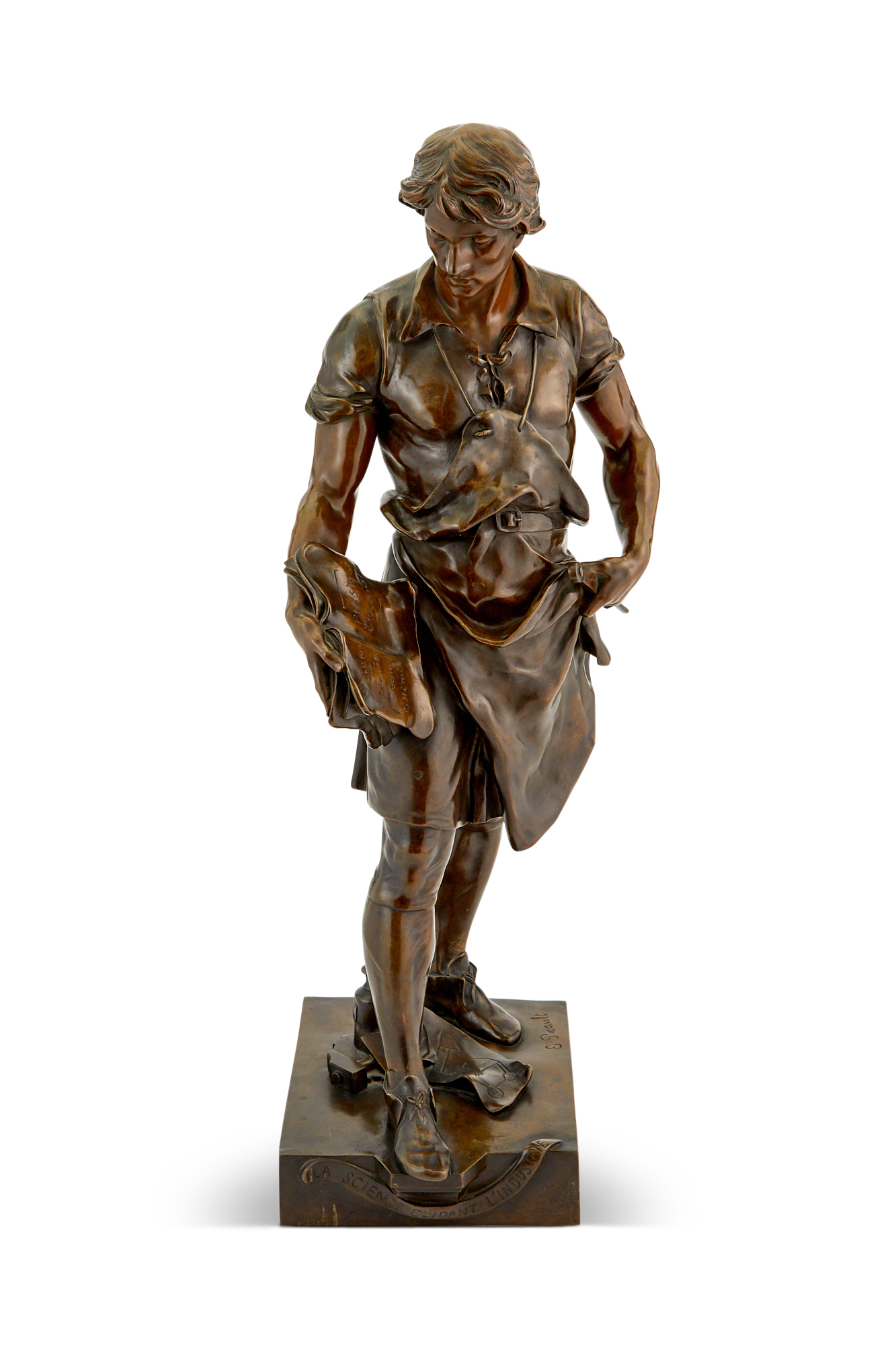 Lot image - Émile Louis Picault Patinated Bronze Figure Titled La Science Guidant LIndustrie