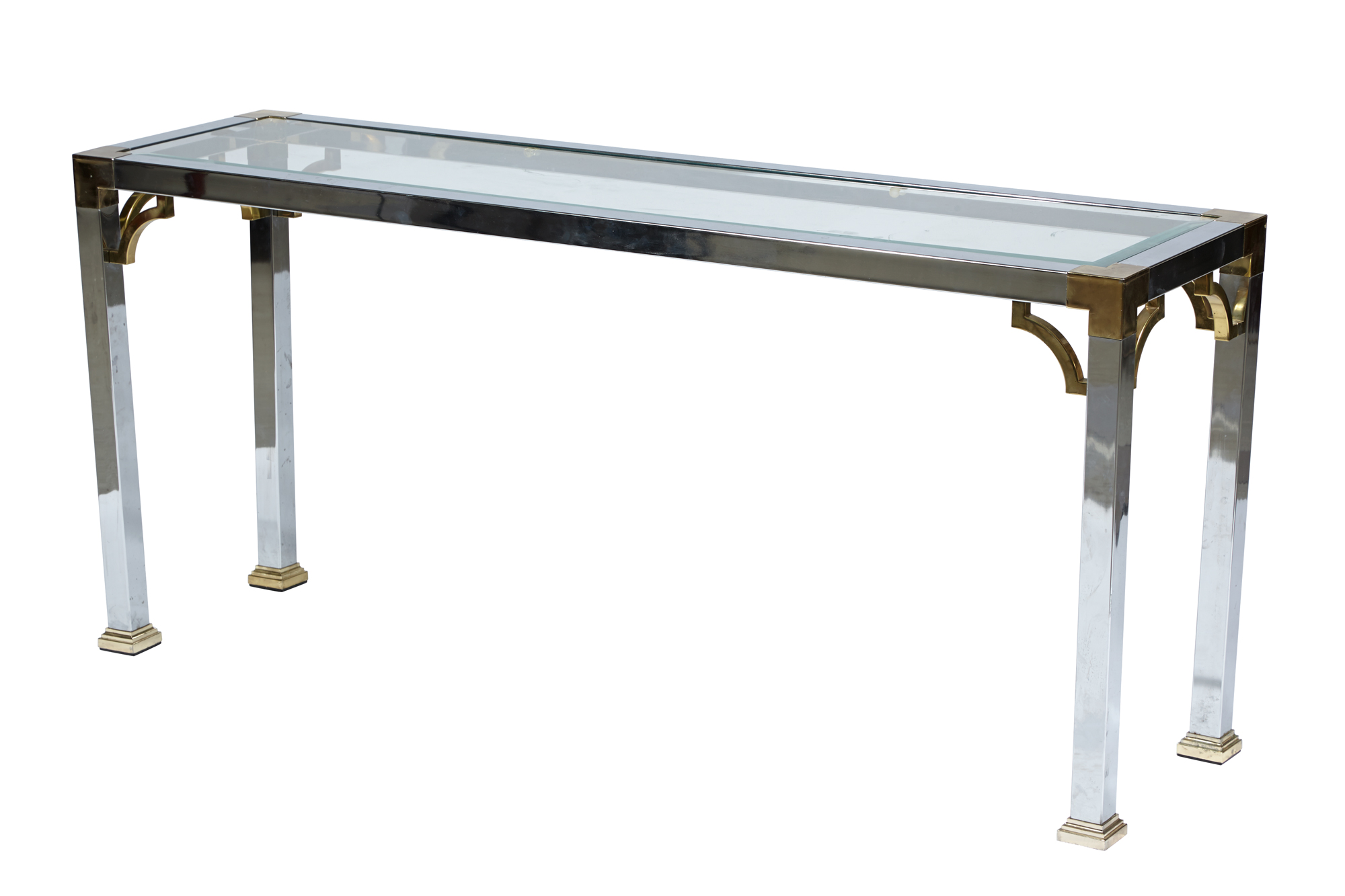 Lot image - Chrome, Glass and Brass Console