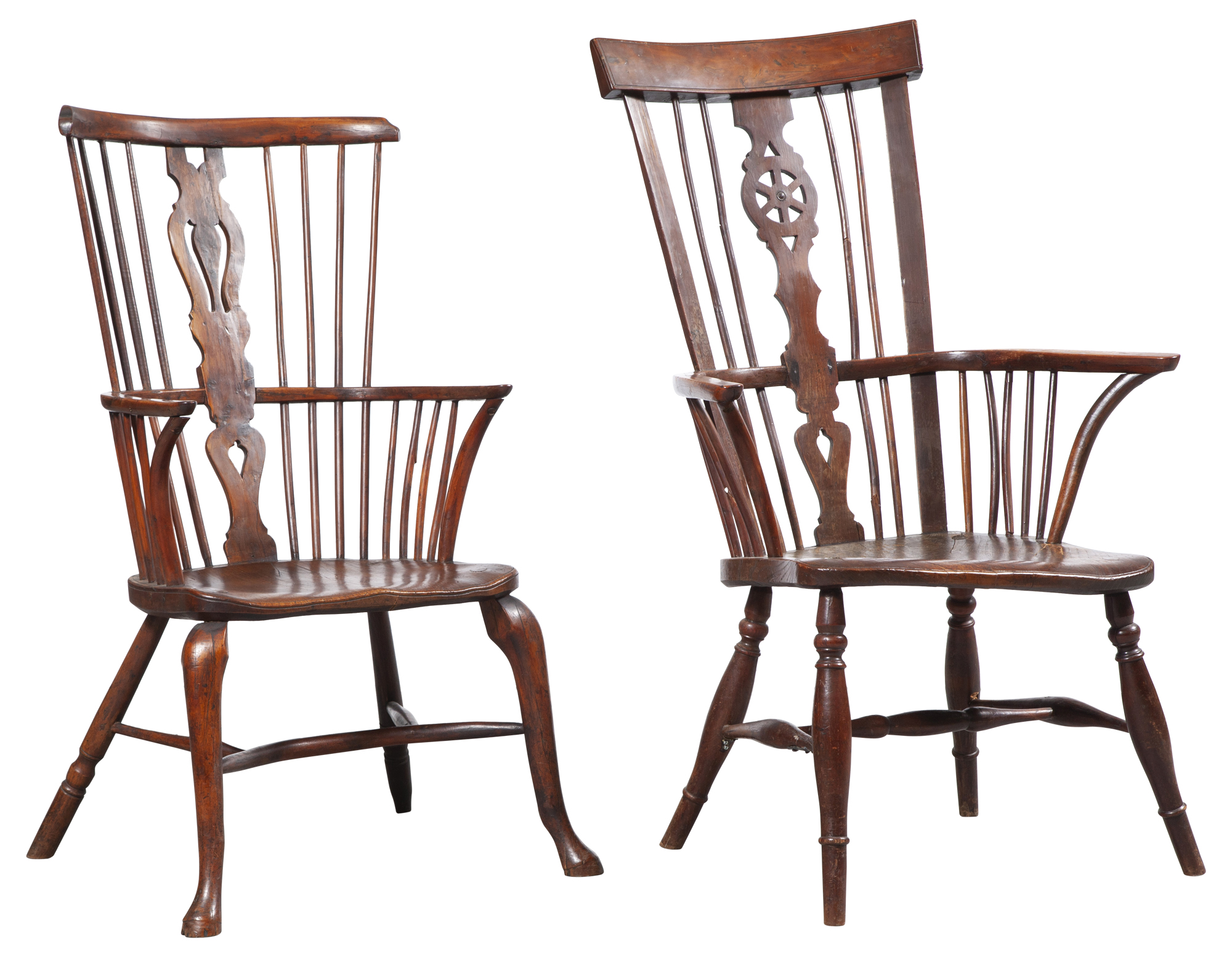 Lot image - Two English Yew and Elm Windsor Chairs